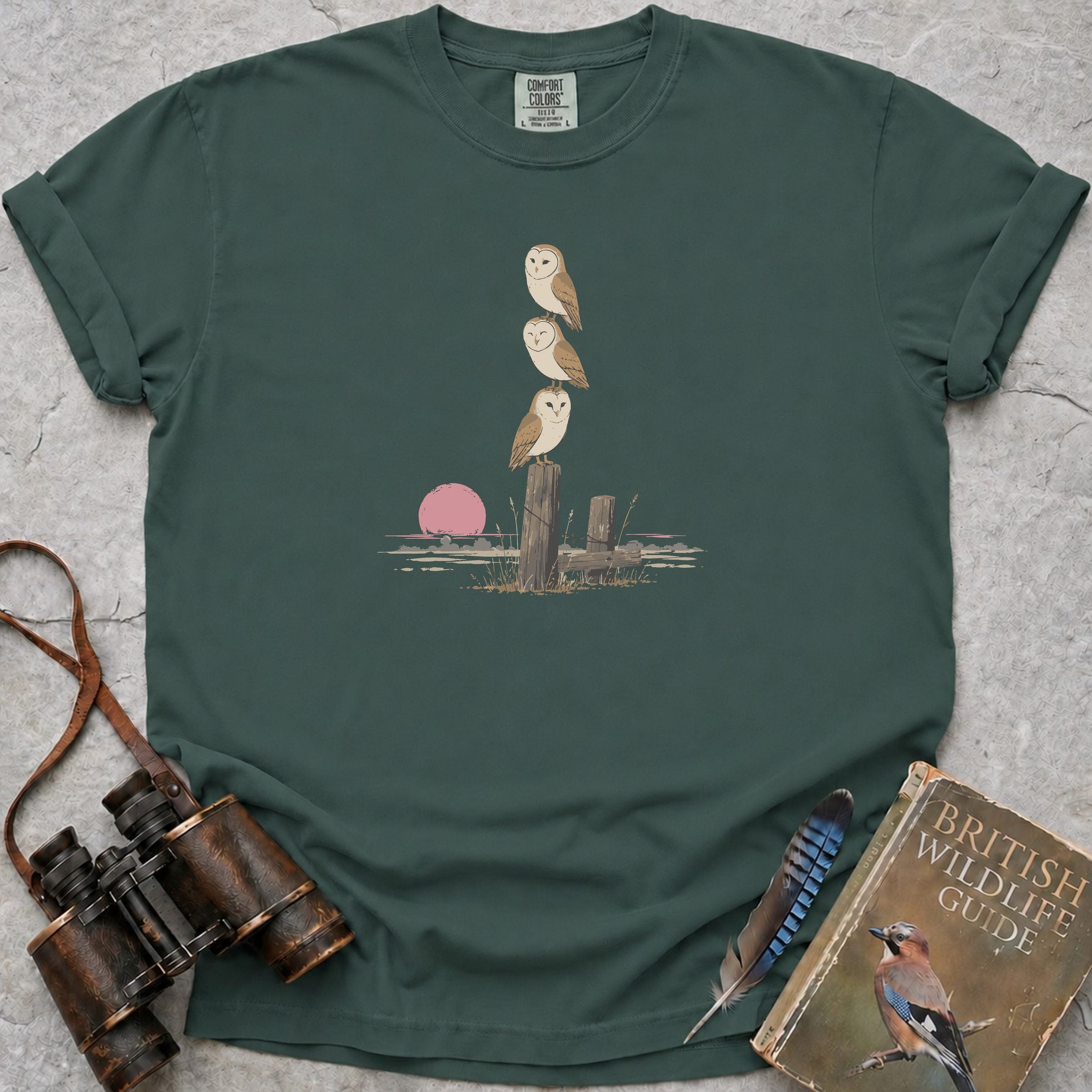 Barn Owl Trio T-Shirt — blue spruce