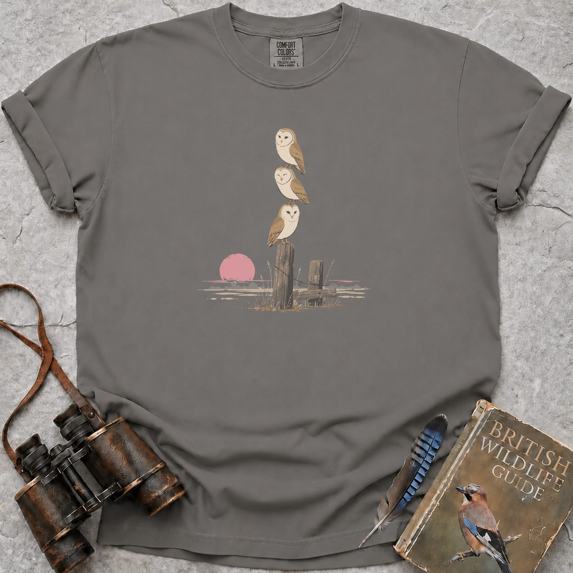 Barn Owl Trio T-Shirt — grey