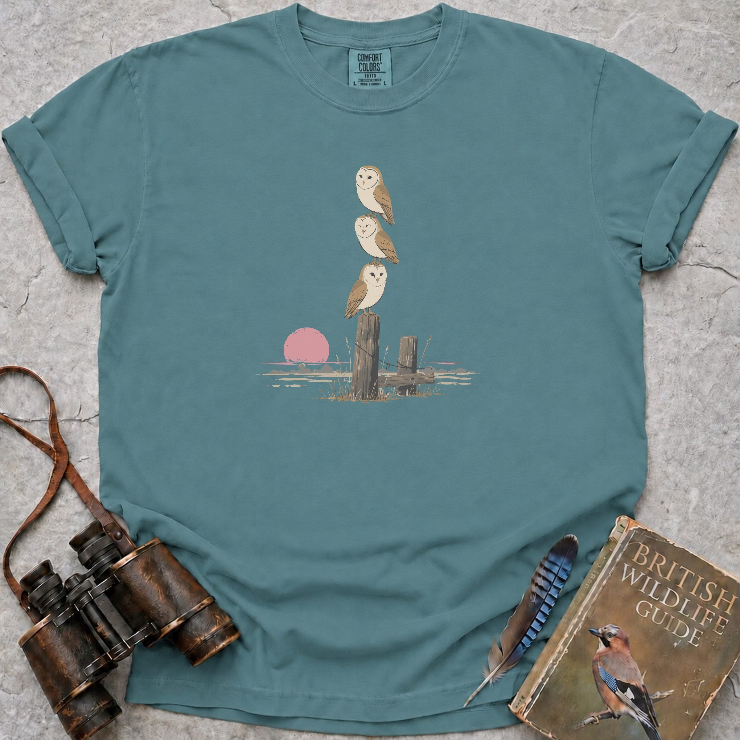 Barn Owl Trio T-Shirt — seafoam