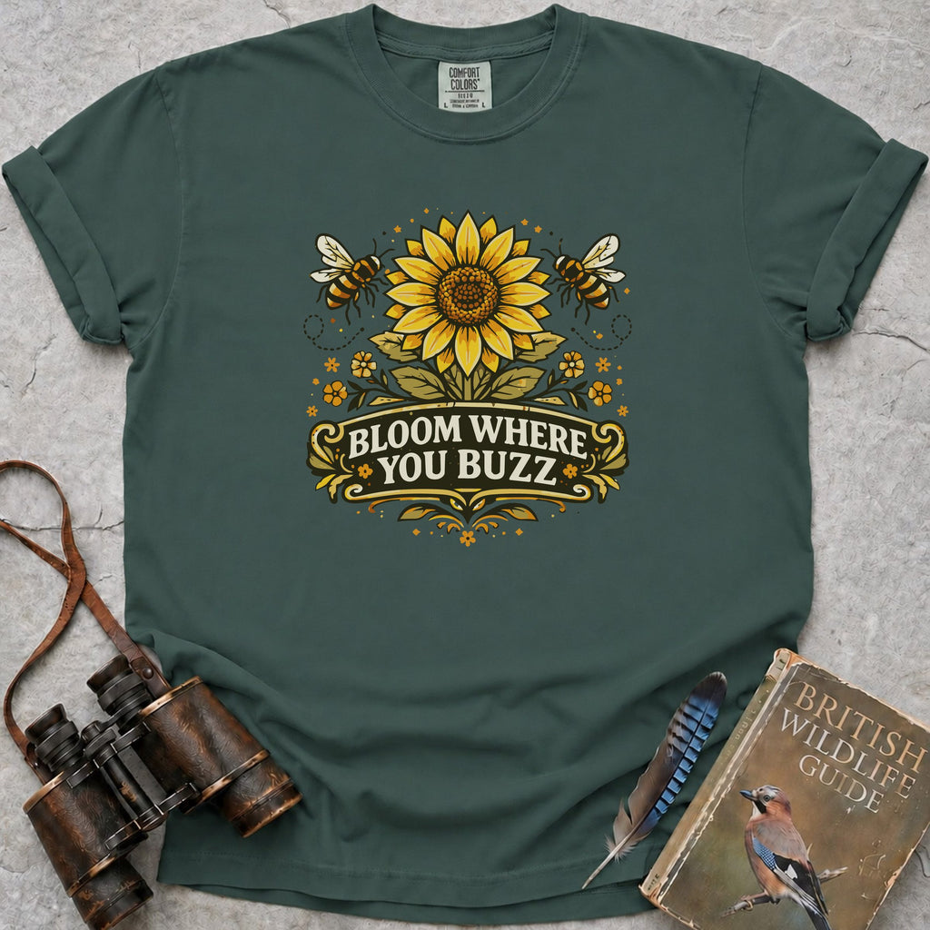 Bloom Where You Buzz T-Shirt — blue spruce