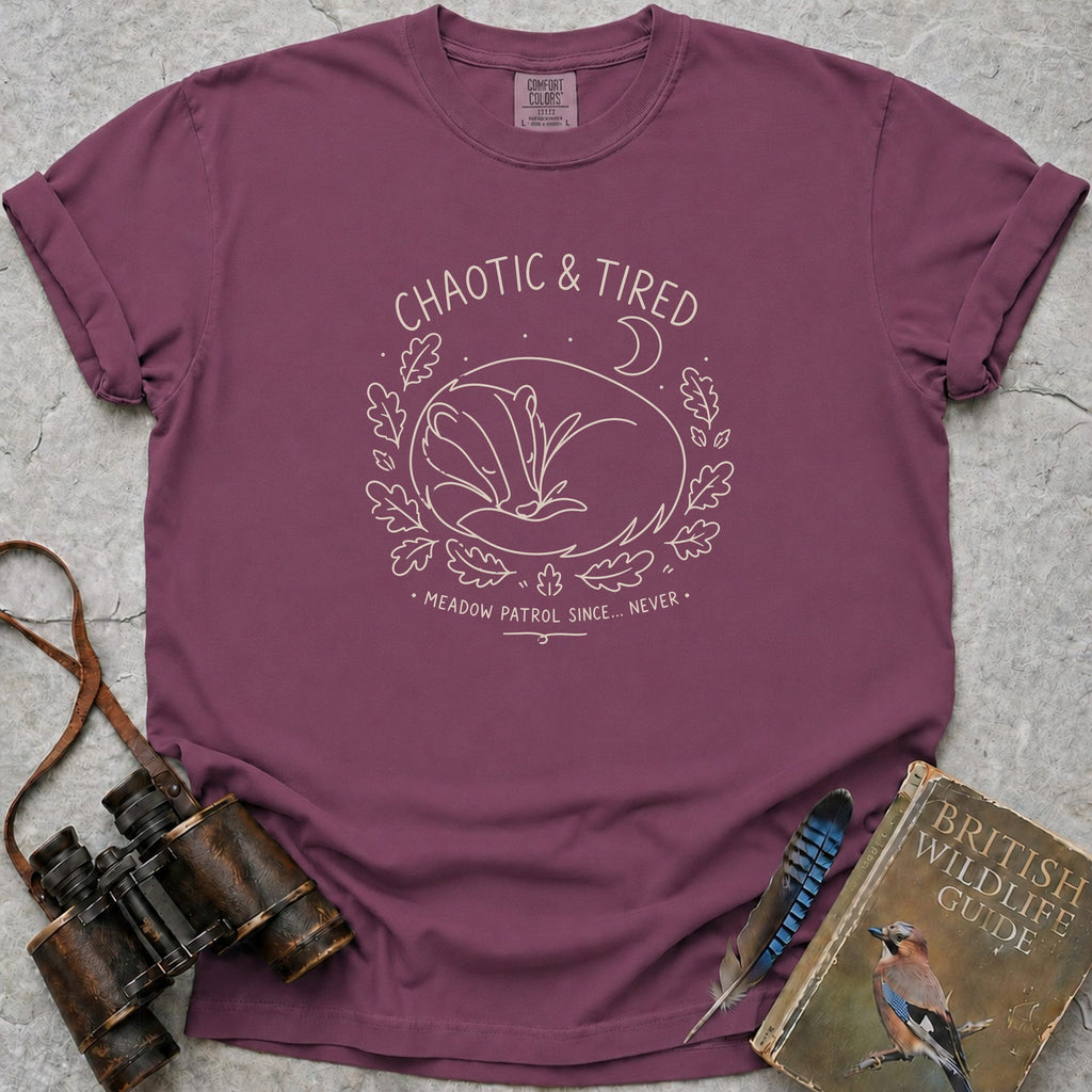 Chaotic And Tired Badger T-Shirt — berry