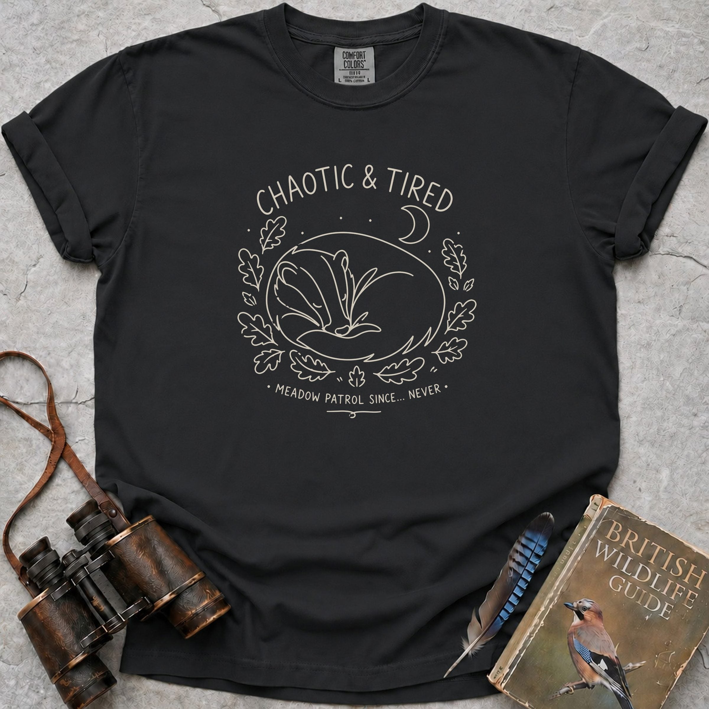 Chaotic And Tired Badger T-Shirt — black