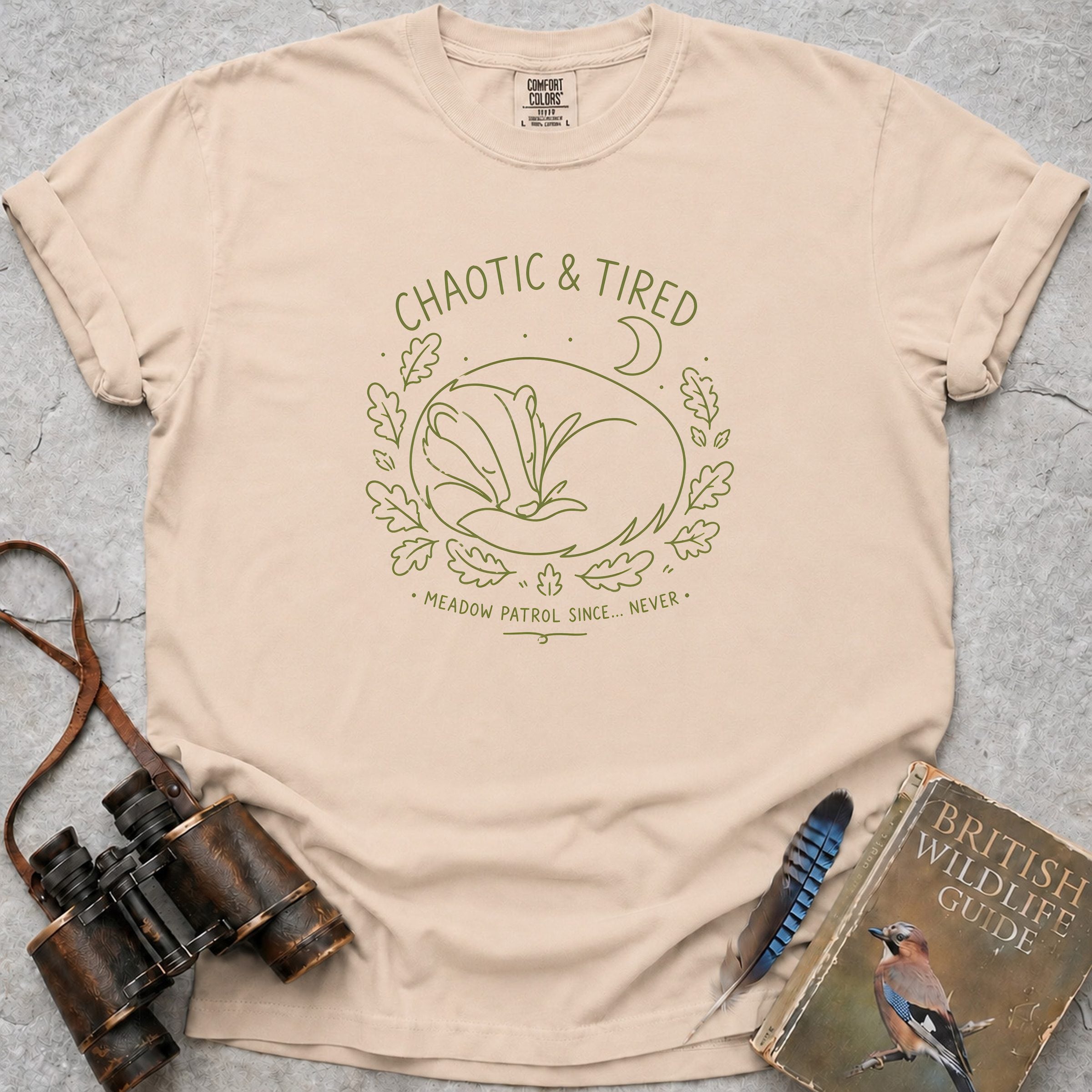 Chaotic And Tired Badger T-Shirt — ivory
