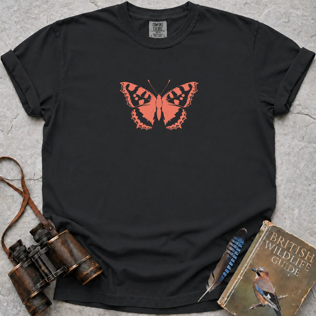 Coral Tortoiseshell Butterfly T-Shirt — black