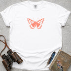 Coral Tortoiseshell Butterfly T-Shirt — white
