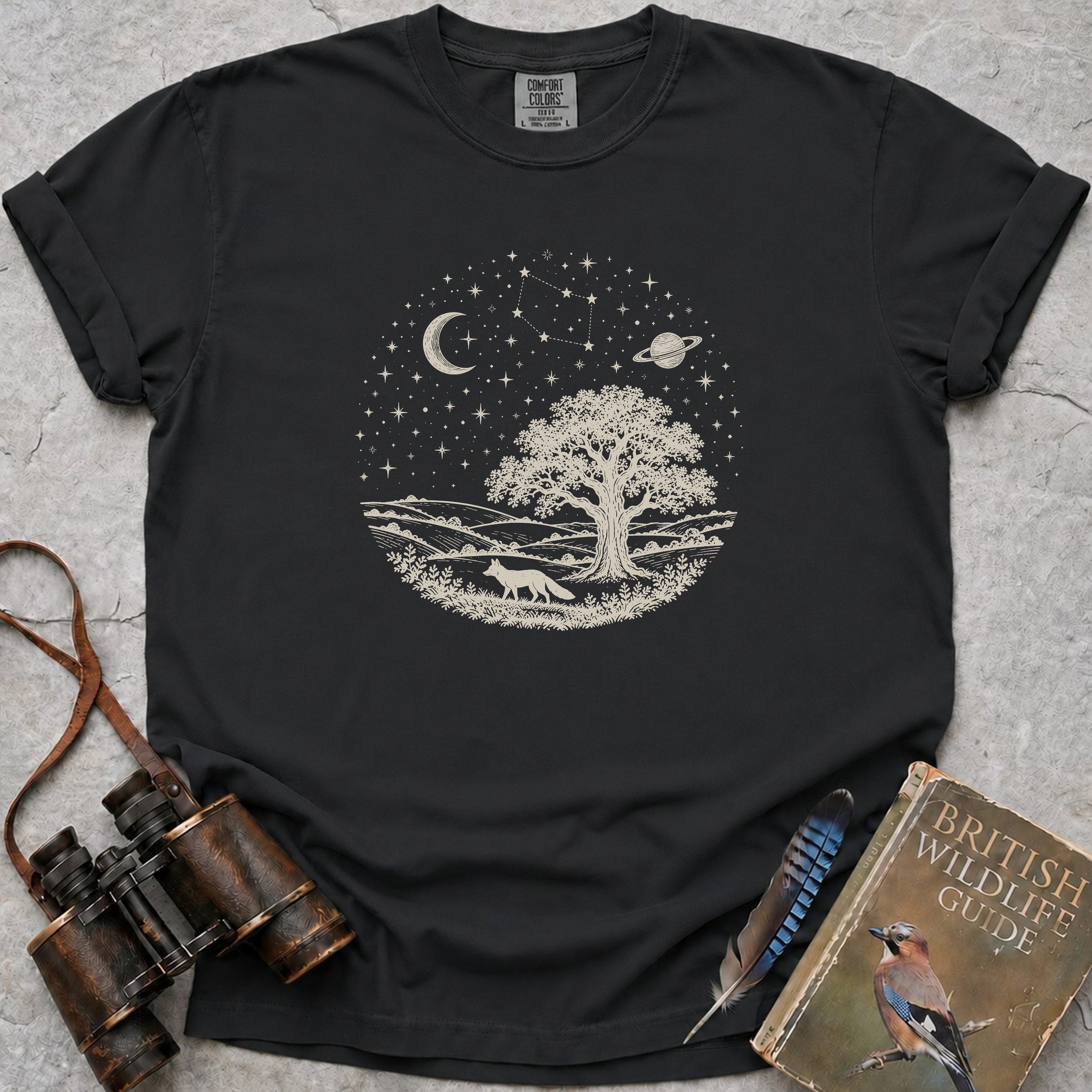 Cosmic Countryside Fox T-Shirt — black