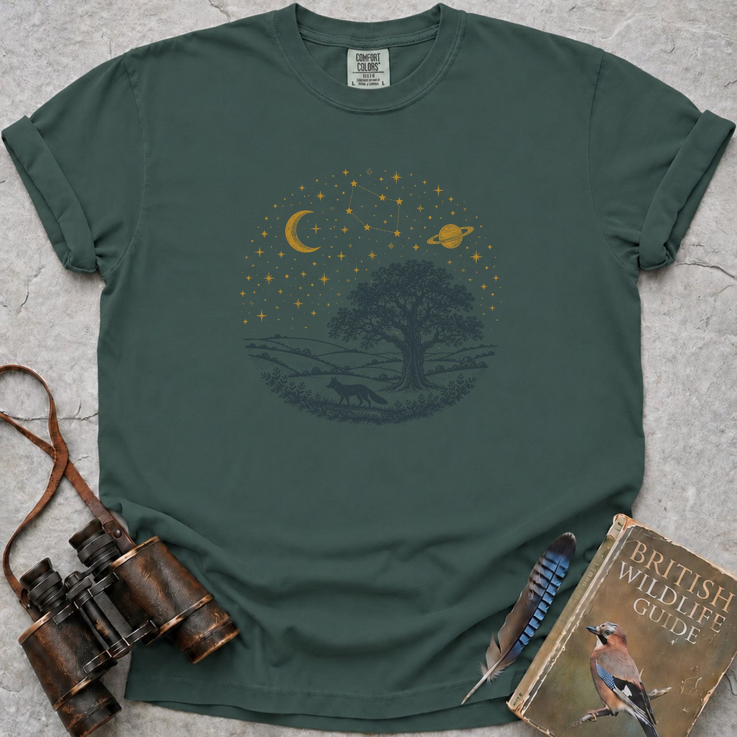 Cosmic Countryside Fox T-Shirt — blue spruce