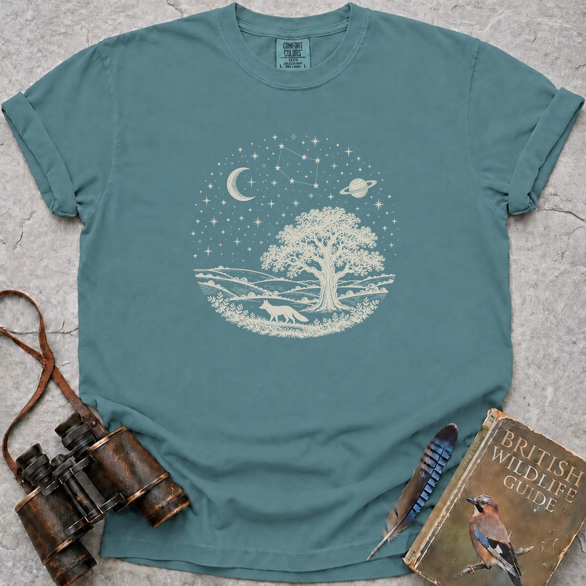 Cosmic Countryside Fox T-Shirt — seafoam