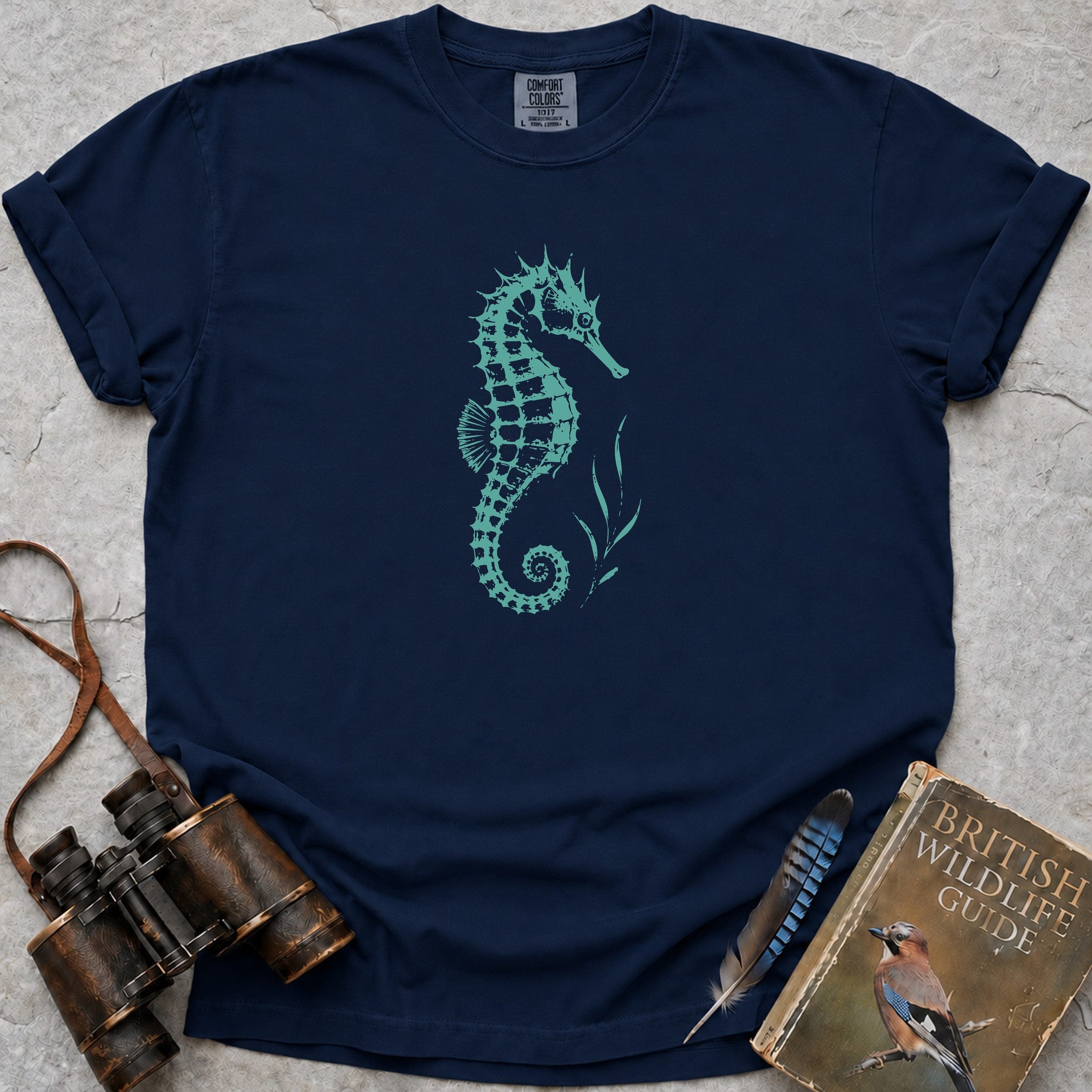 Elegant Spiny Seahorse T-Shirt — true navy