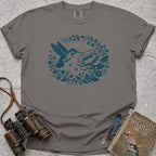 Floral Hummingbird Wreath T-Shirt — grey