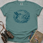 Floral Hummingbird Wreath T-Shirt — seafoam