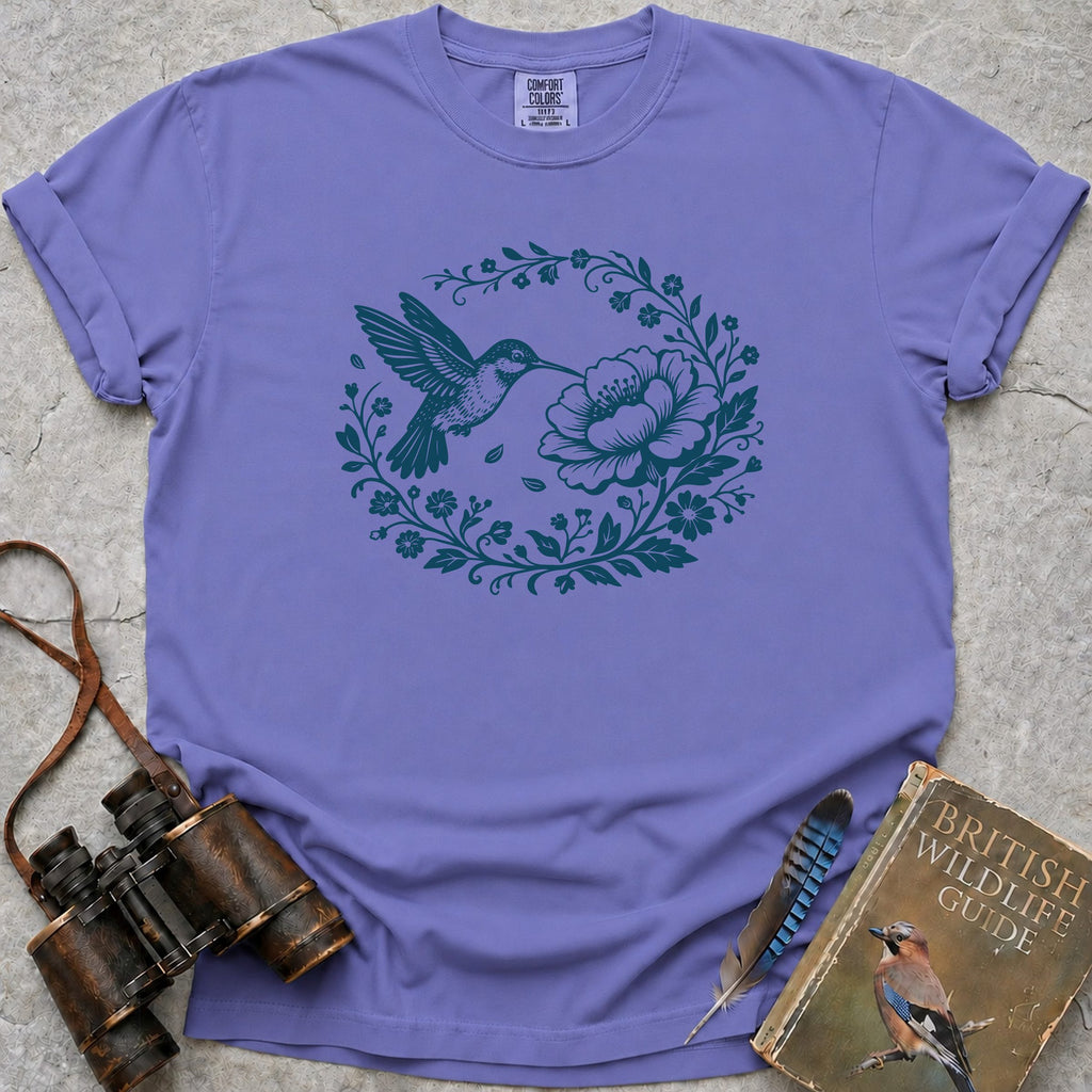 Floral Hummingbird Wreath T-Shirt — violet