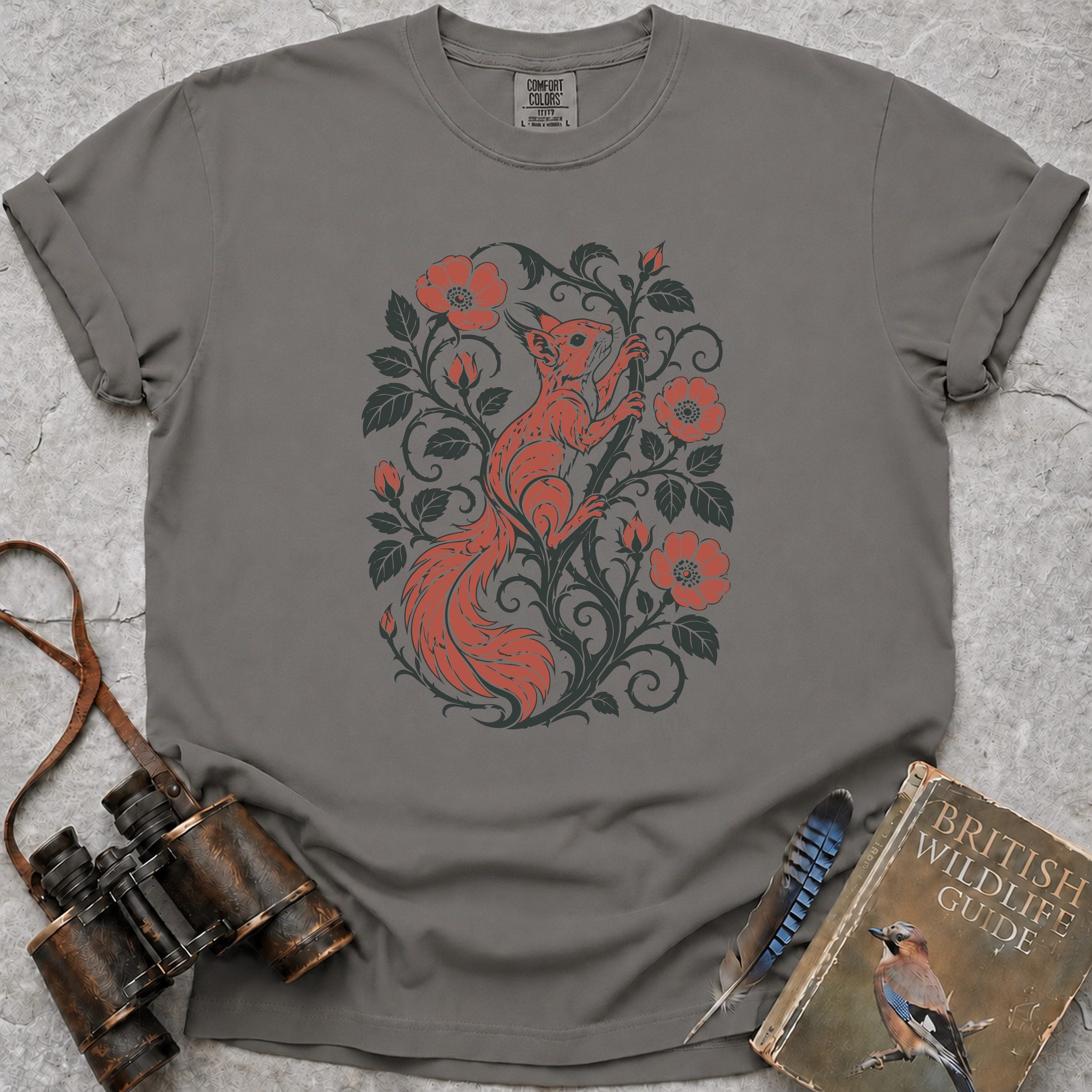 Folk Art Squirrel T-Shirt — grey