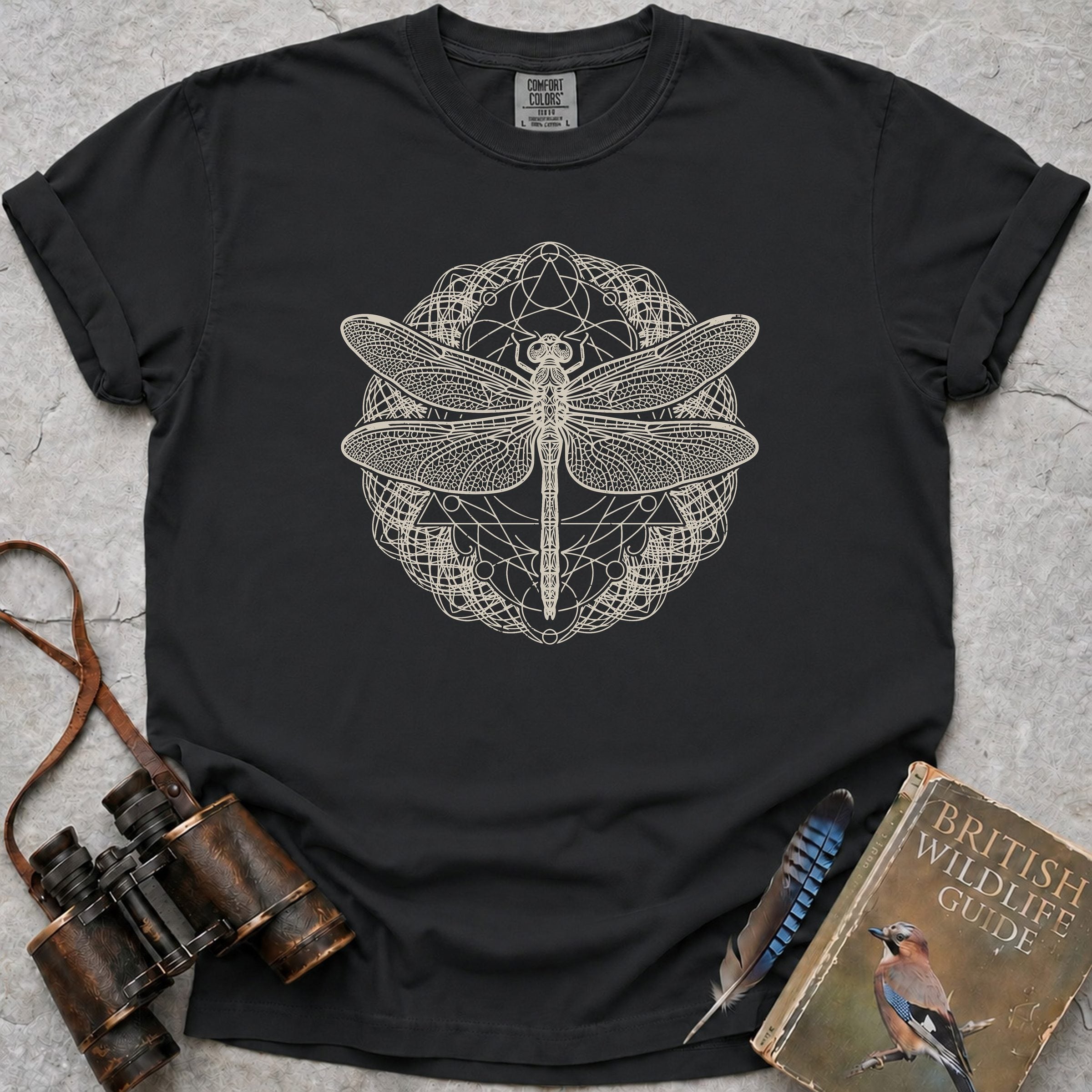 Geometric Dragonfly T-Shirt — black