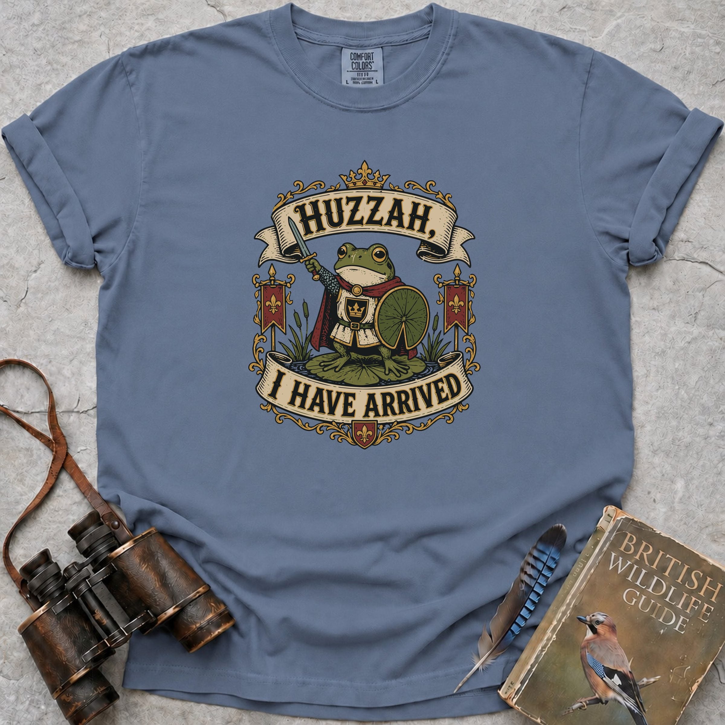 Huzzah, I Have Arrived Frog T-Shirt — blue jean
