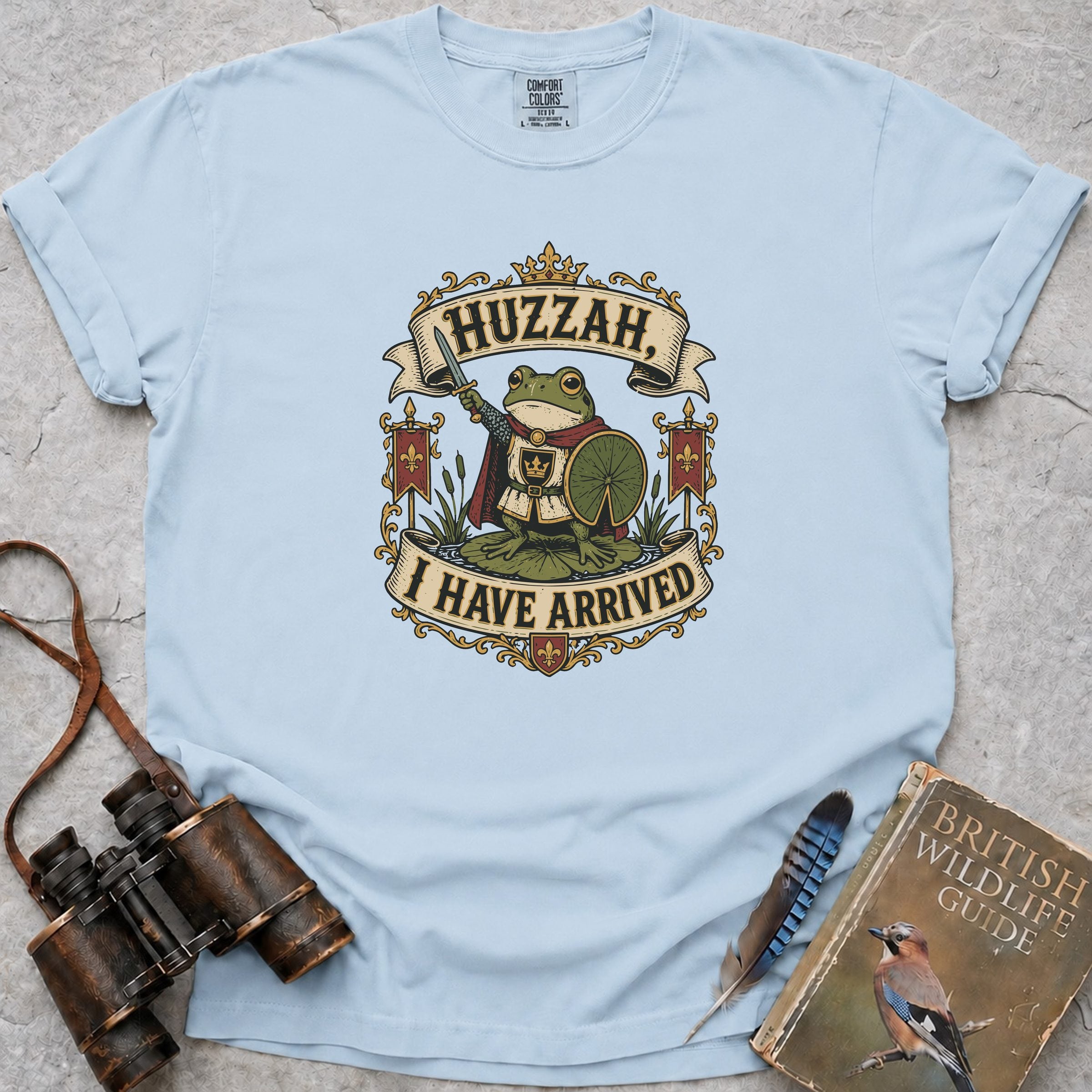 Huzzah, I Have Arrived Frog T-Shirt — chambray