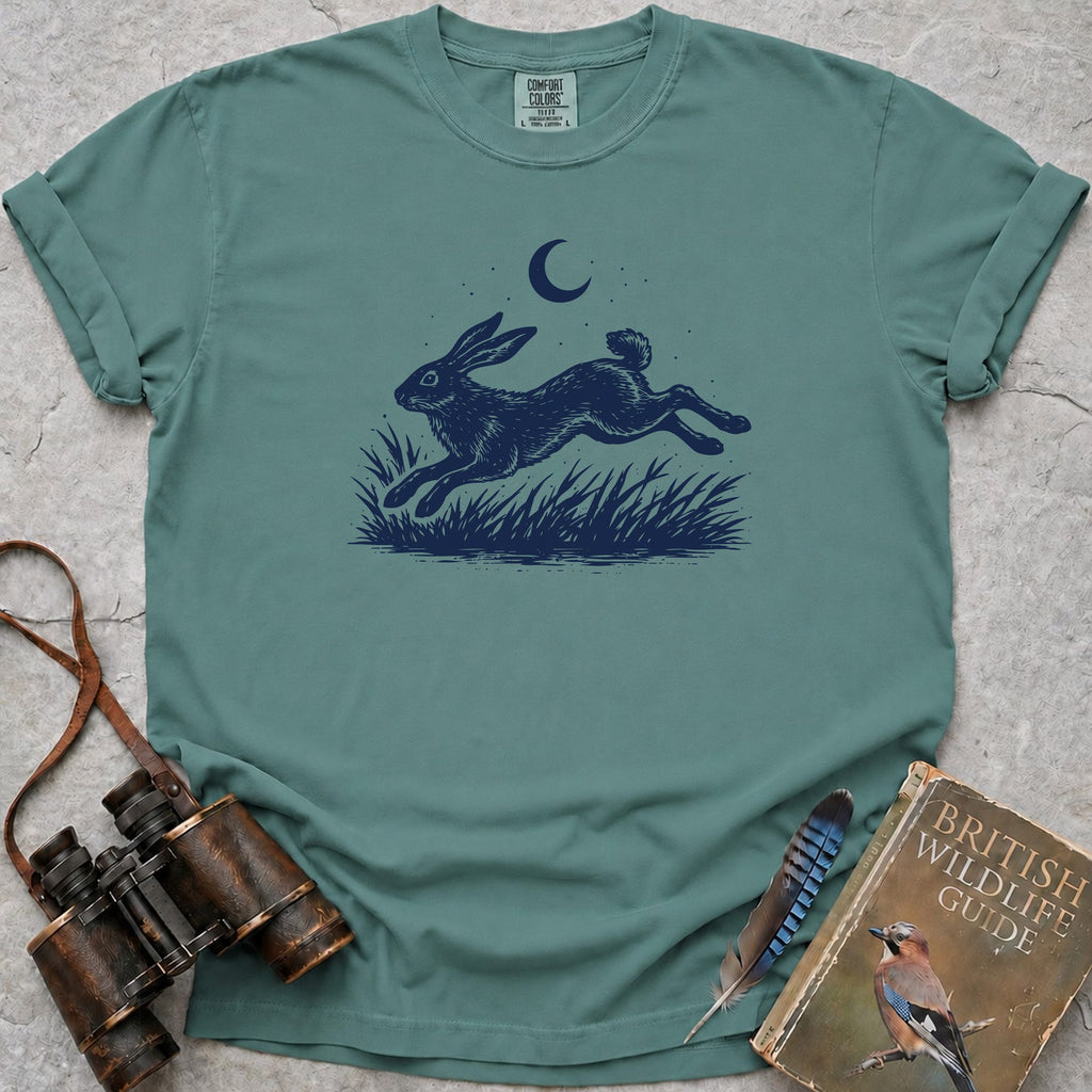 Moonlit Leaping Hare T-Shirt — seafoam