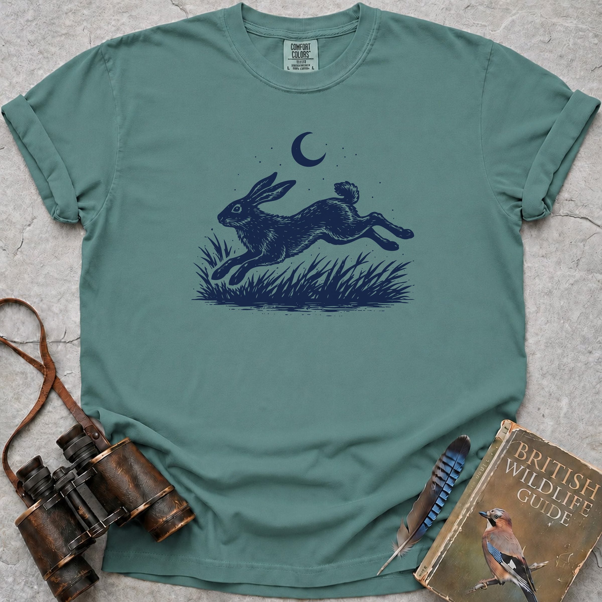 Moonlit Leaping Hare T-Shirt — seafoam