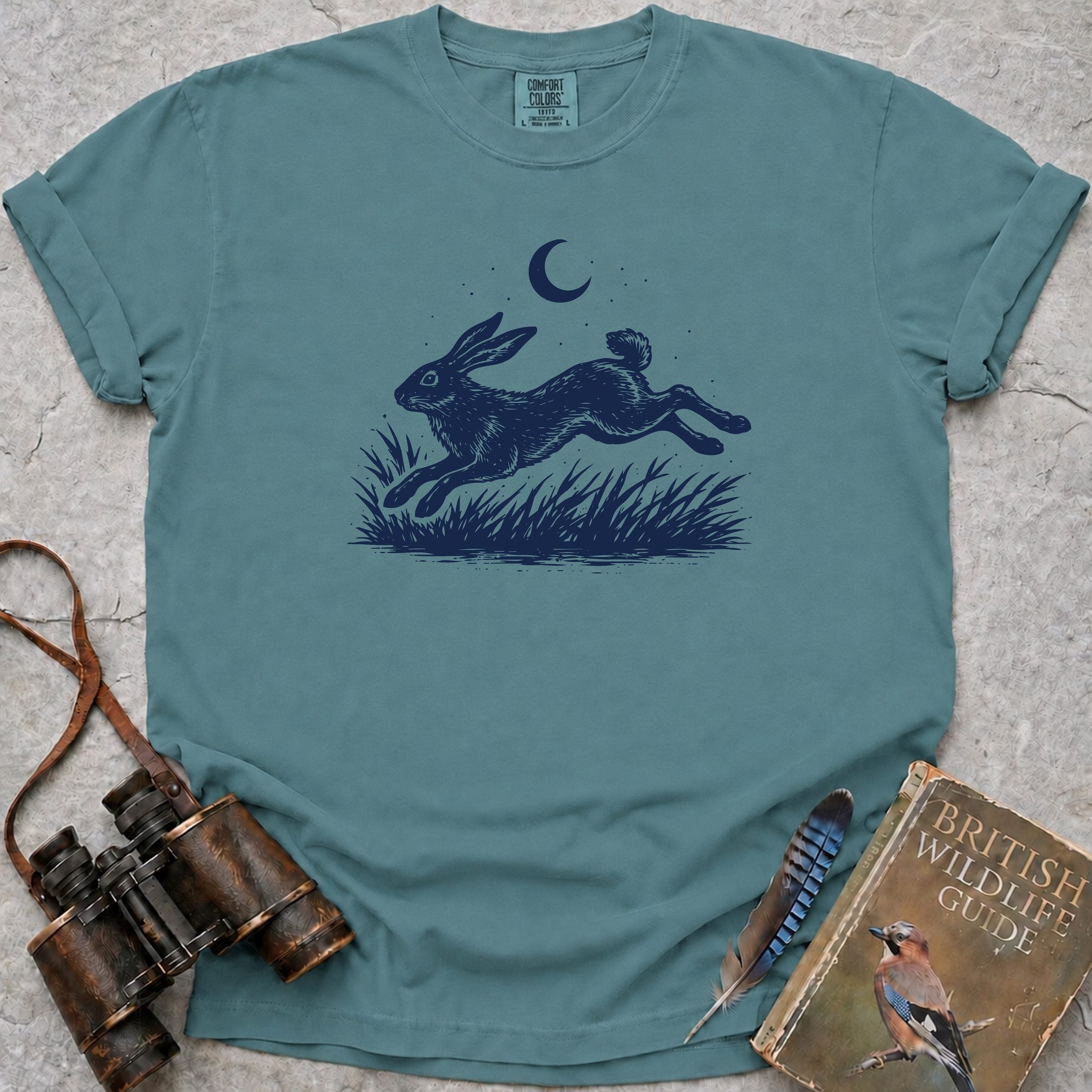 Moonlit Leaping Hare T-Shirt — seafoam