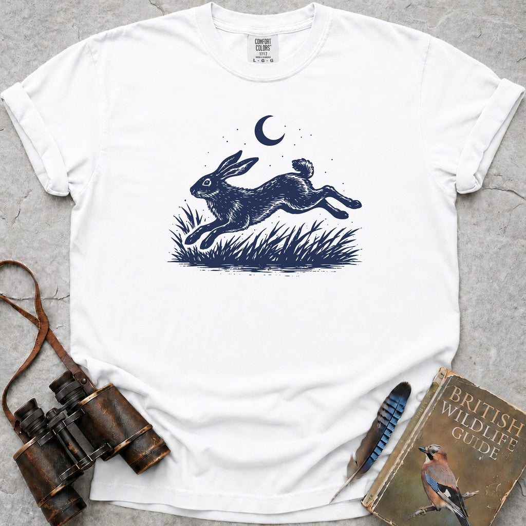 Moonlit Leaping Hare T-Shirt — white