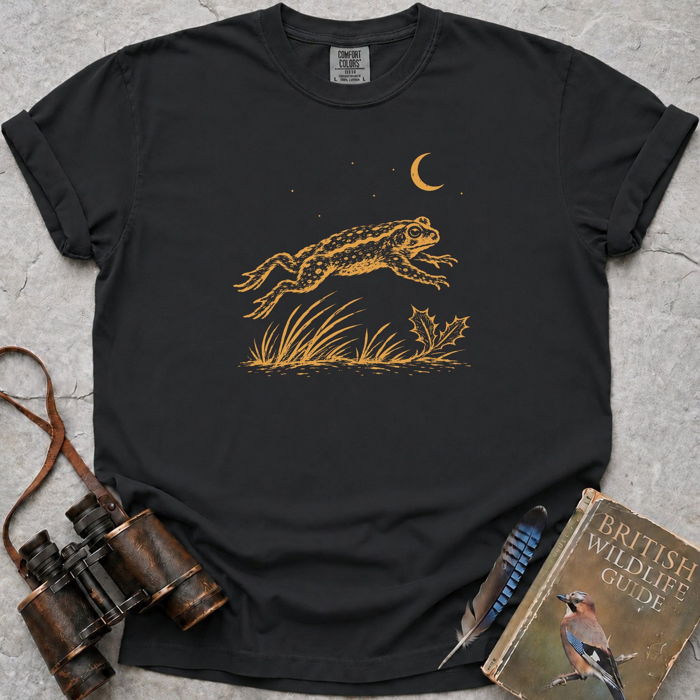 Moonlit Leaping Toad T-Shirt — black