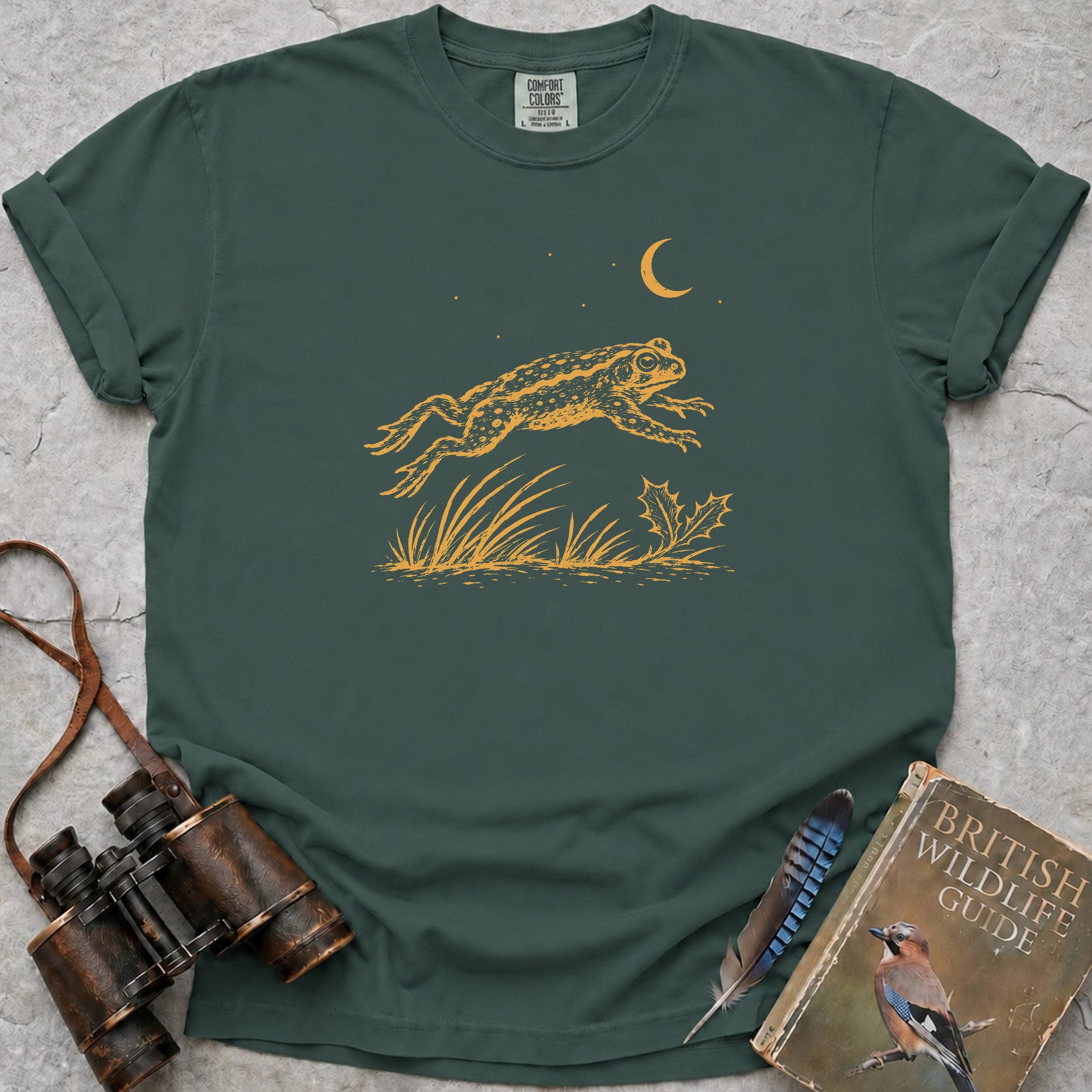 Moonlit Leaping Toad T-Shirt — blue spruce