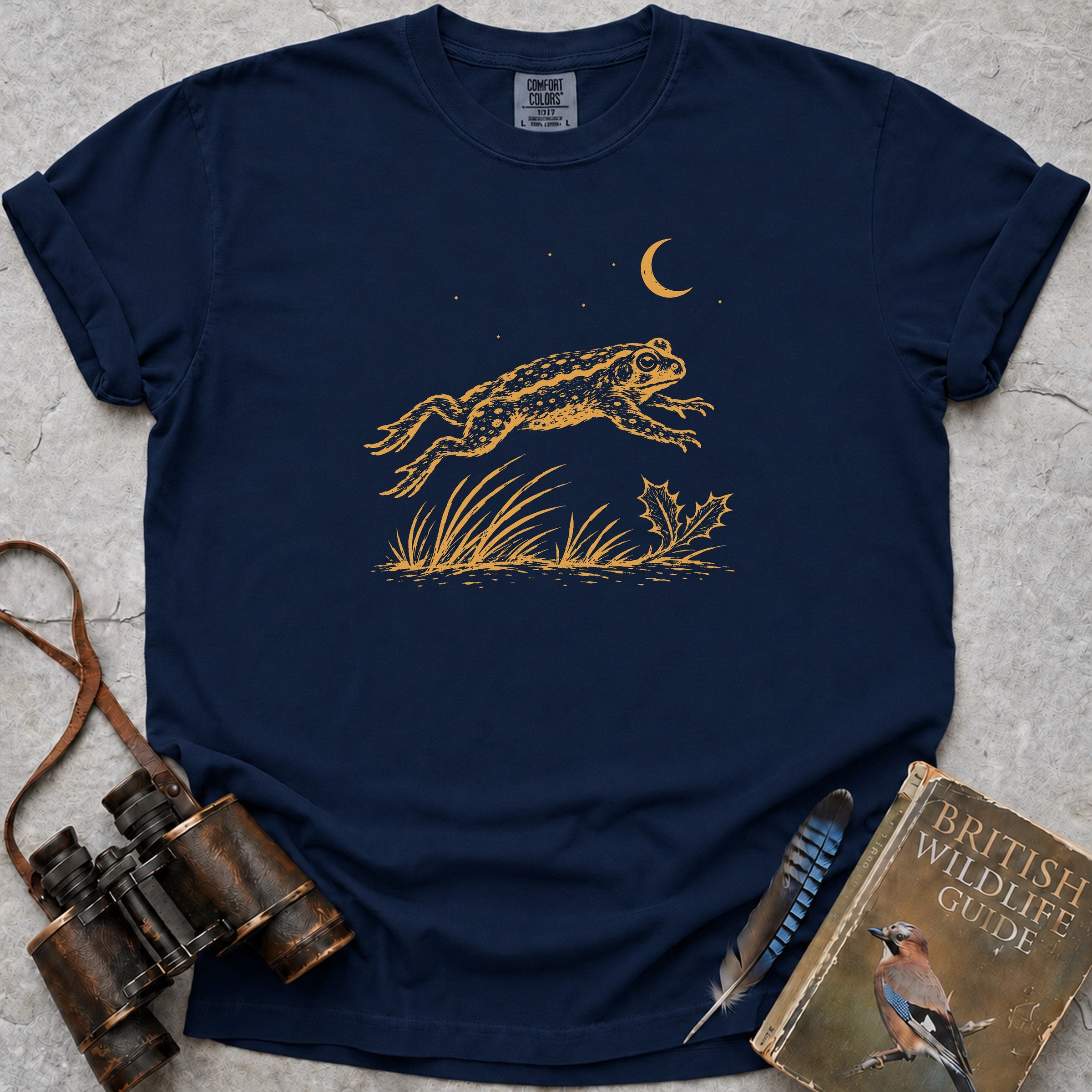 Moonlit Leaping Toad T-Shirt — true navy