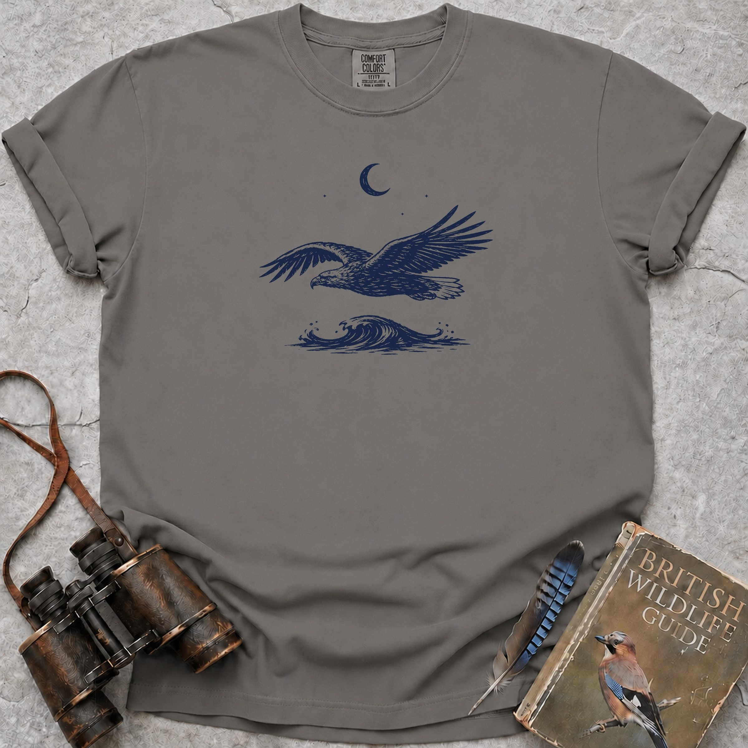 Moonlit White Tailed Eagle T-Shirt — grey