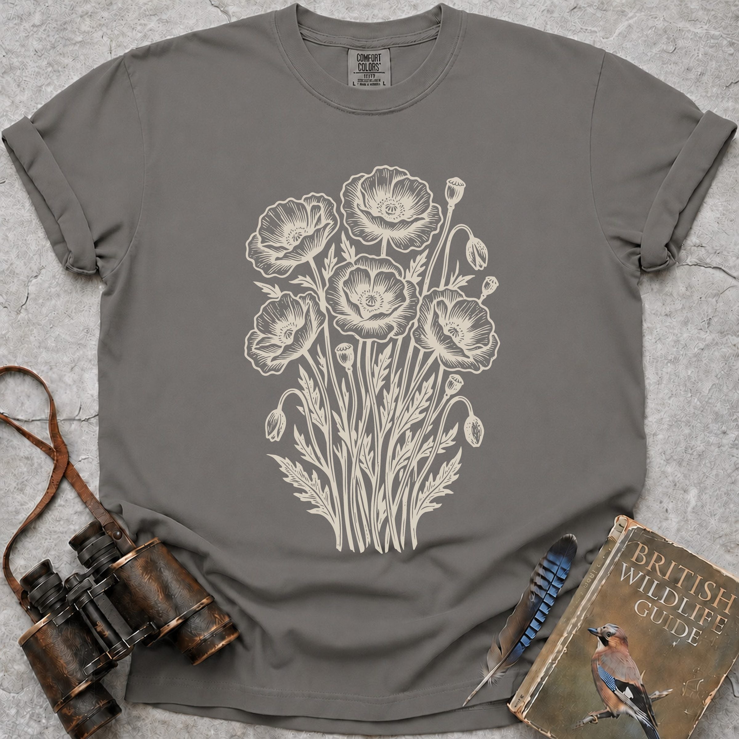 Ornate Poppies T-Shirt — grey