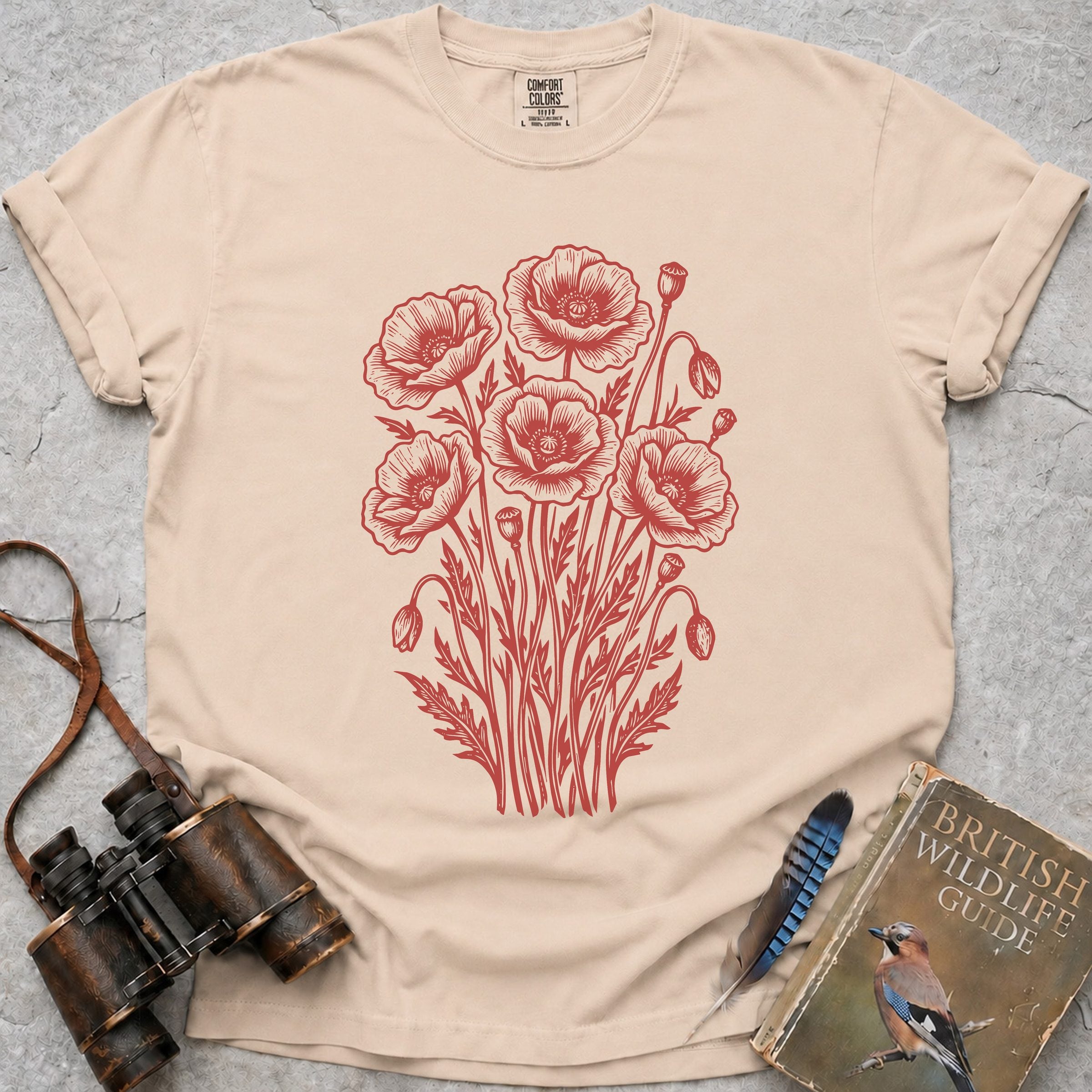 Ornate Poppies T-Shirt — ivory