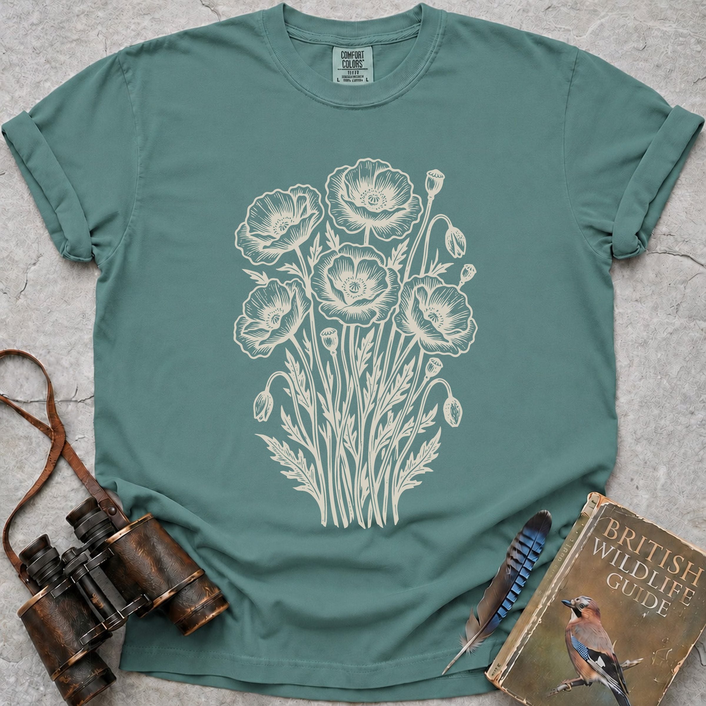 Ornate Poppies T-Shirt — seafoam