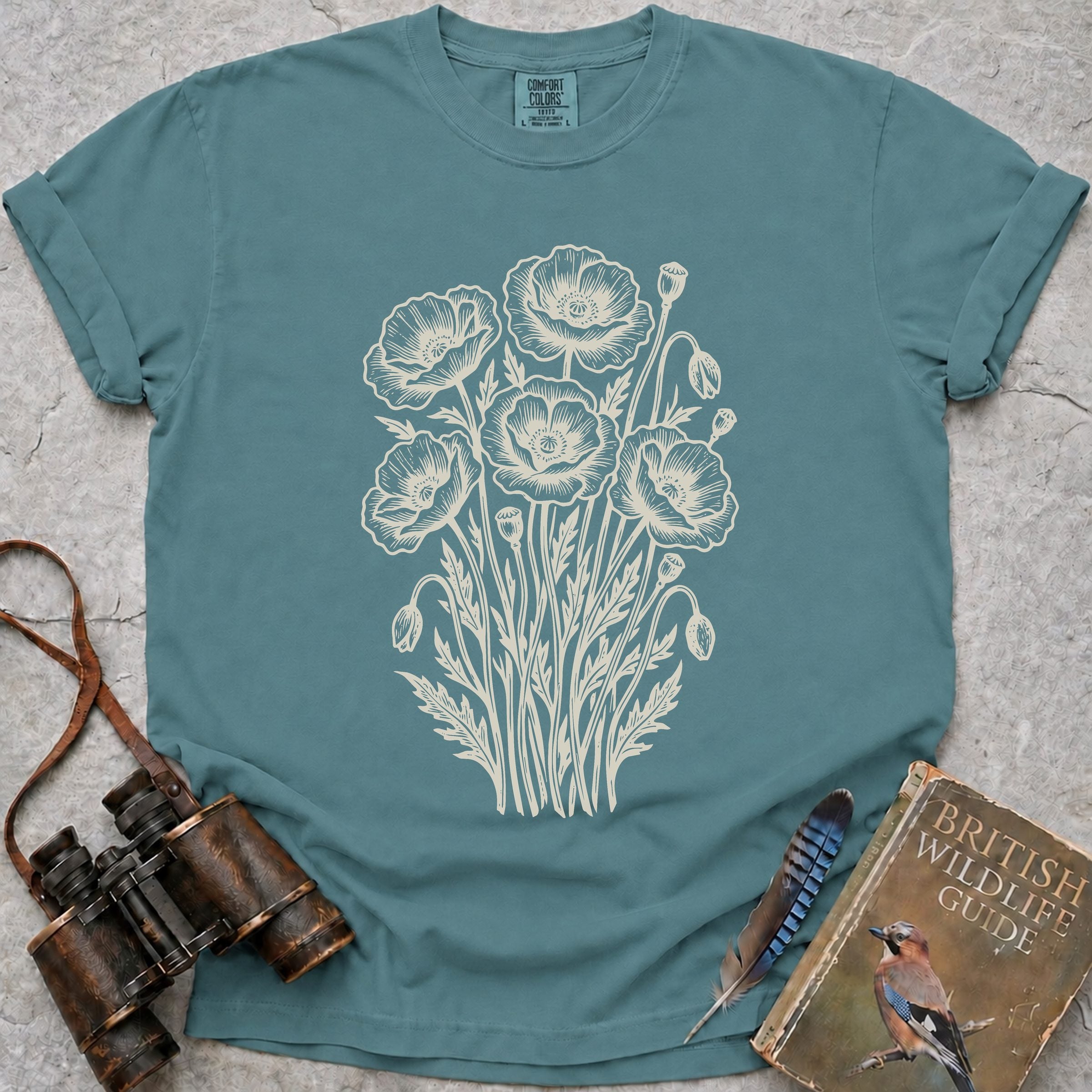 Ornate Poppies T-Shirt — seafoam