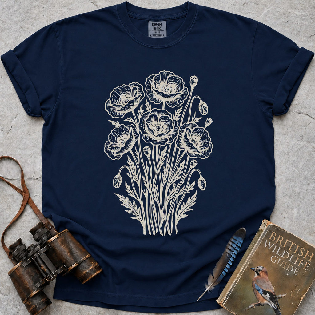 Ornate Poppies T-Shirt — true navy