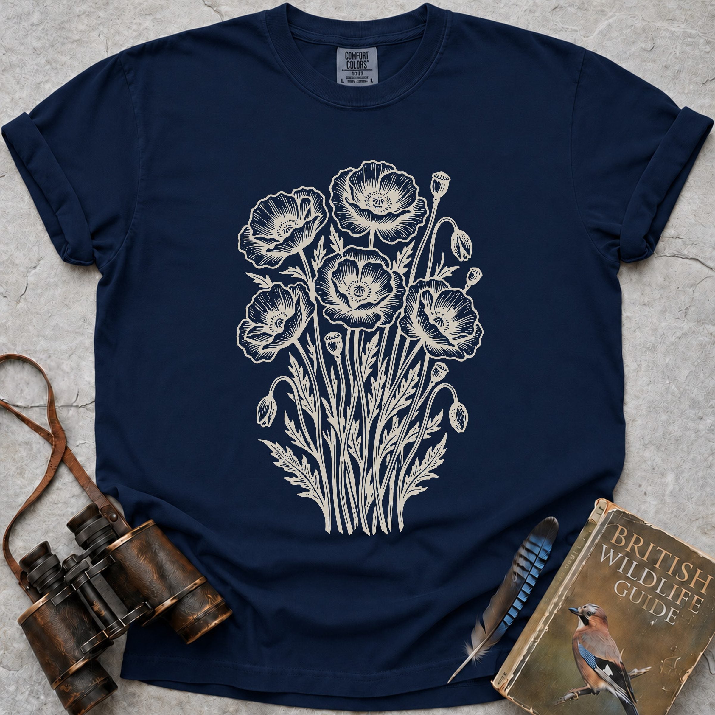 Ornate Poppies T-Shirt — true navy