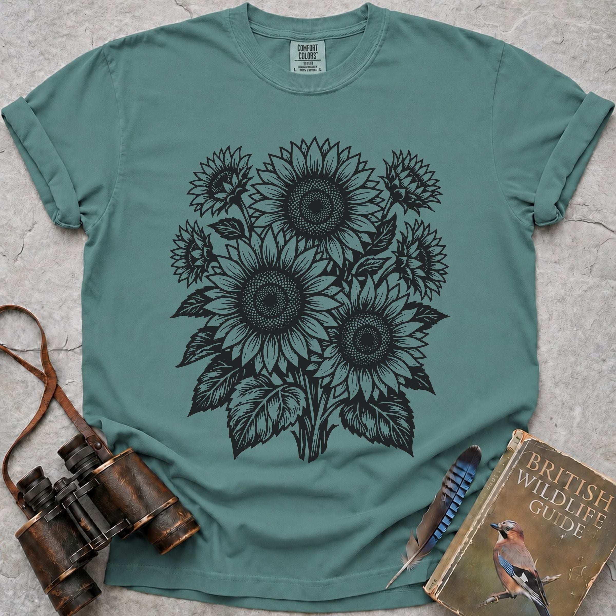 Ornate Sunflowers T-Shirt — seafoam