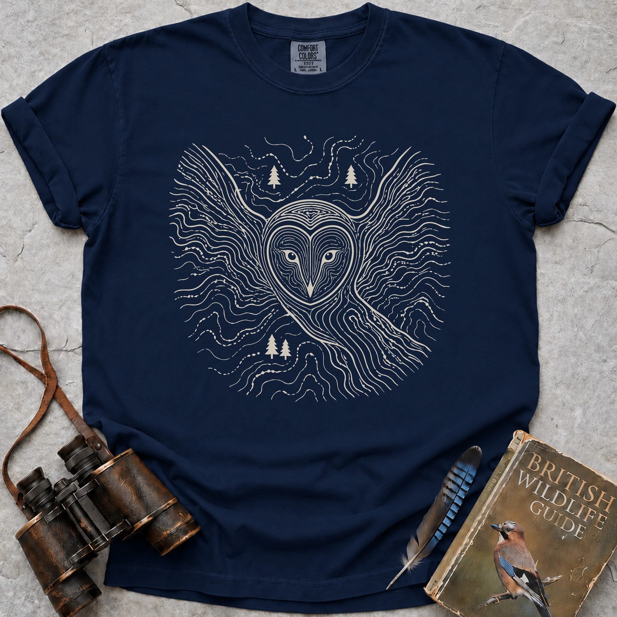 Owl in the Oak T-Shirt — true navy