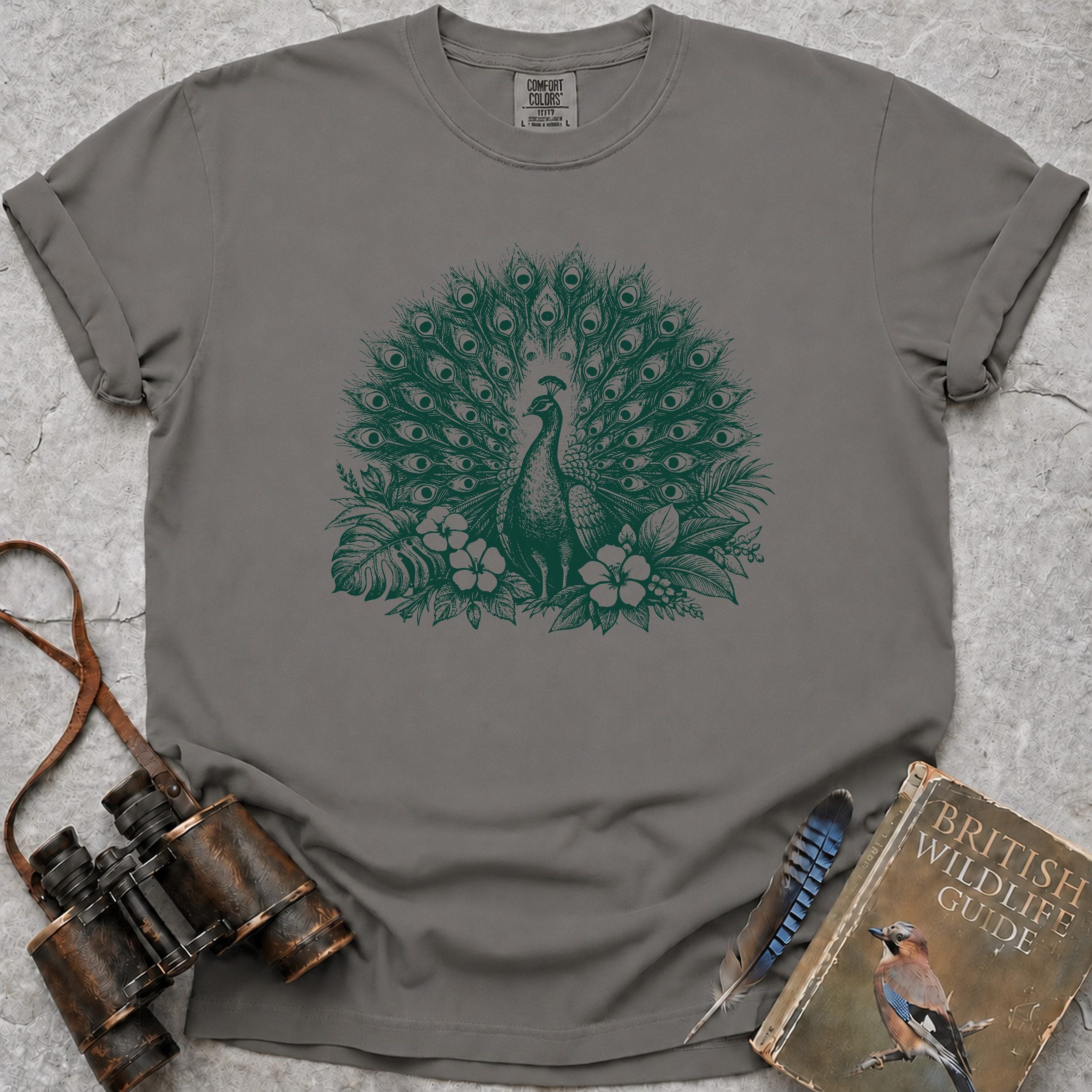 Peacock Bloom T-Shirt — grey