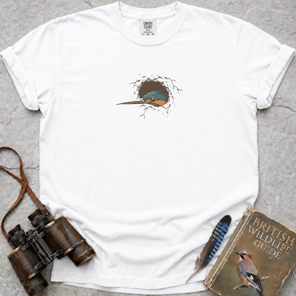 Peeping Kingfisher T-Shirt — white