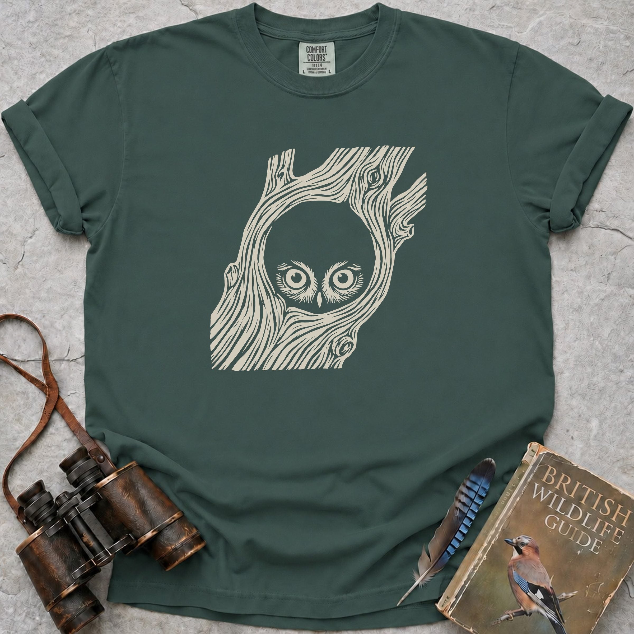 Peeping Owlet T-Shirt — blue spruce
