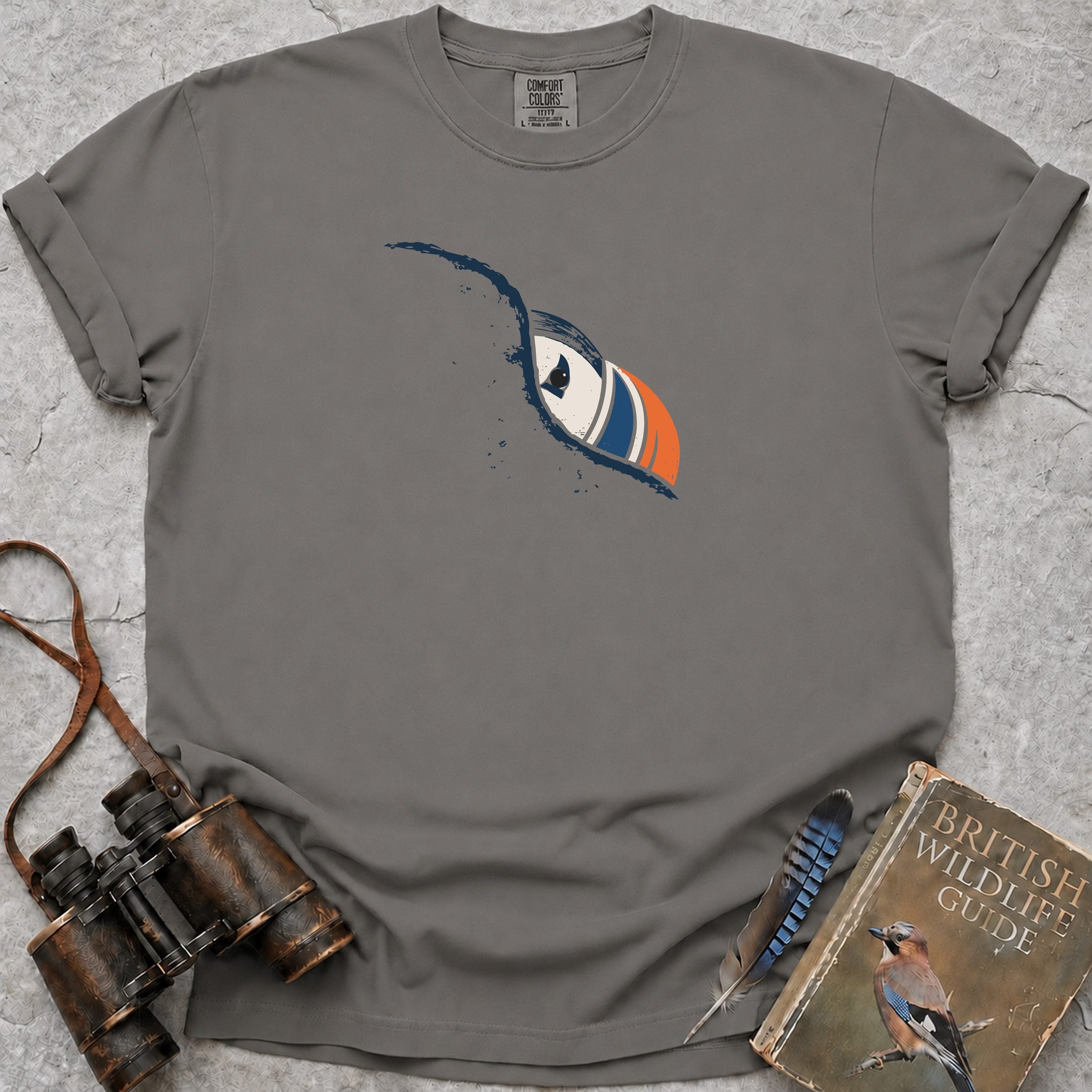 Peeping Puffin T-Shirt — grey