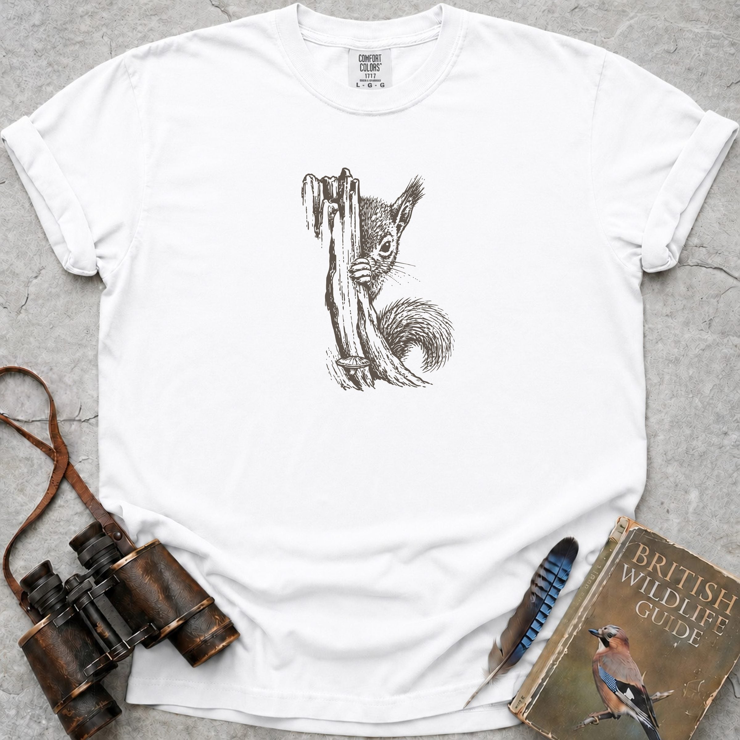 Peeping Squirrel T-Shirt — white