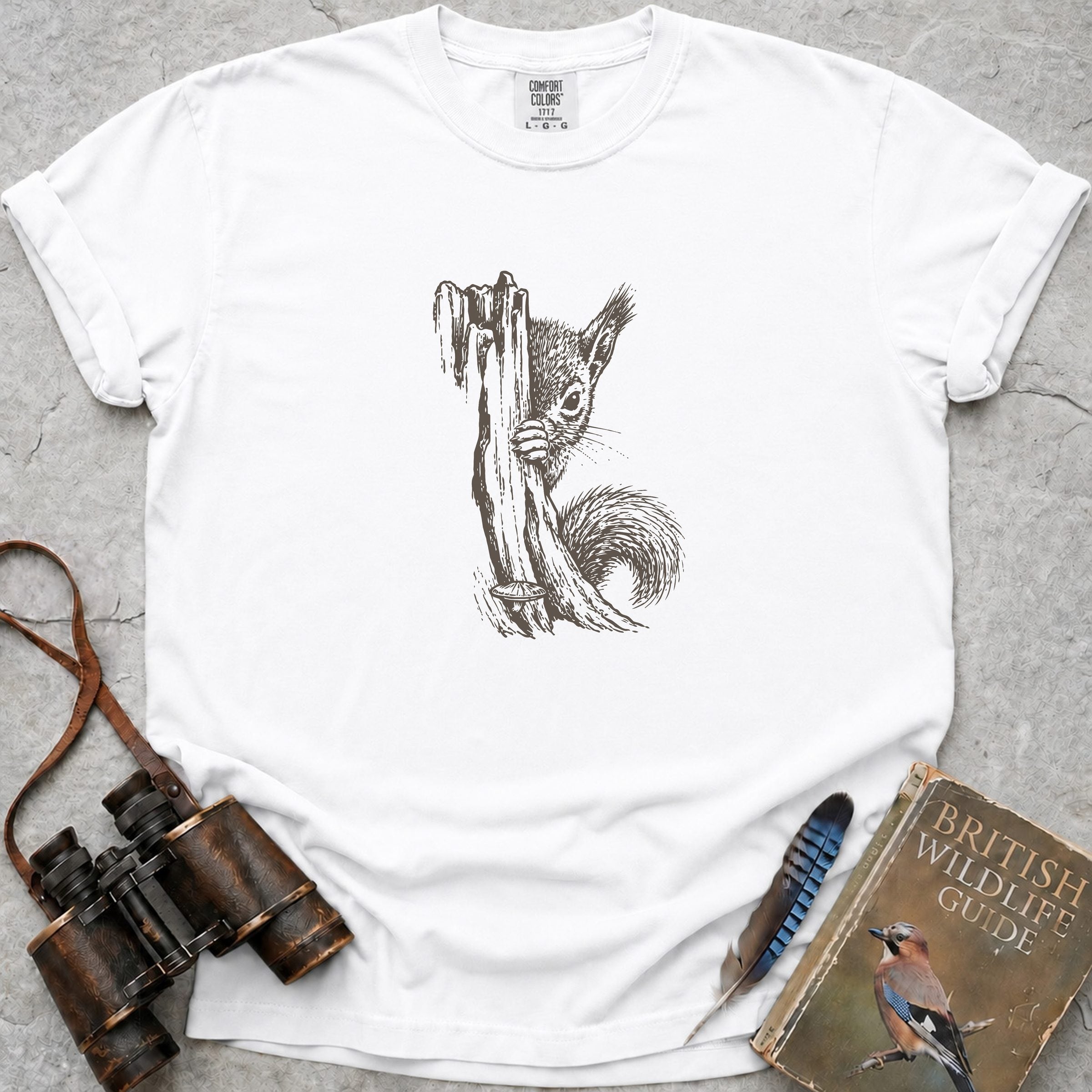 Peeping Squirrel T-Shirt — white