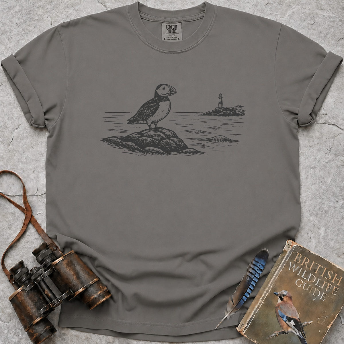 Puffin Lighthouse T-Shirt — grey