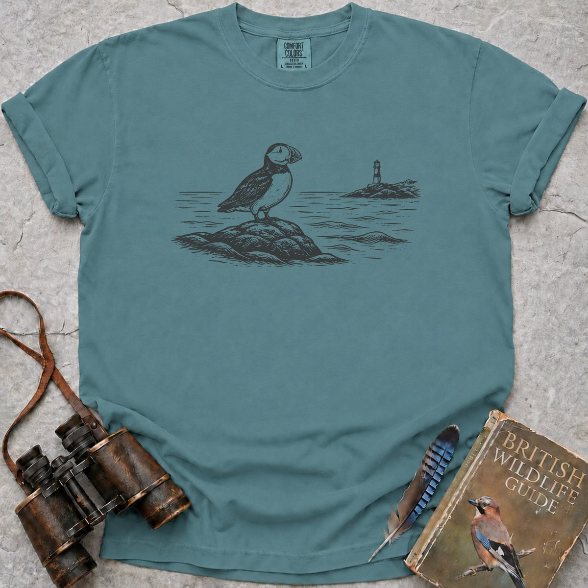 Puffin Lighthouse T-Shirt — seafoam