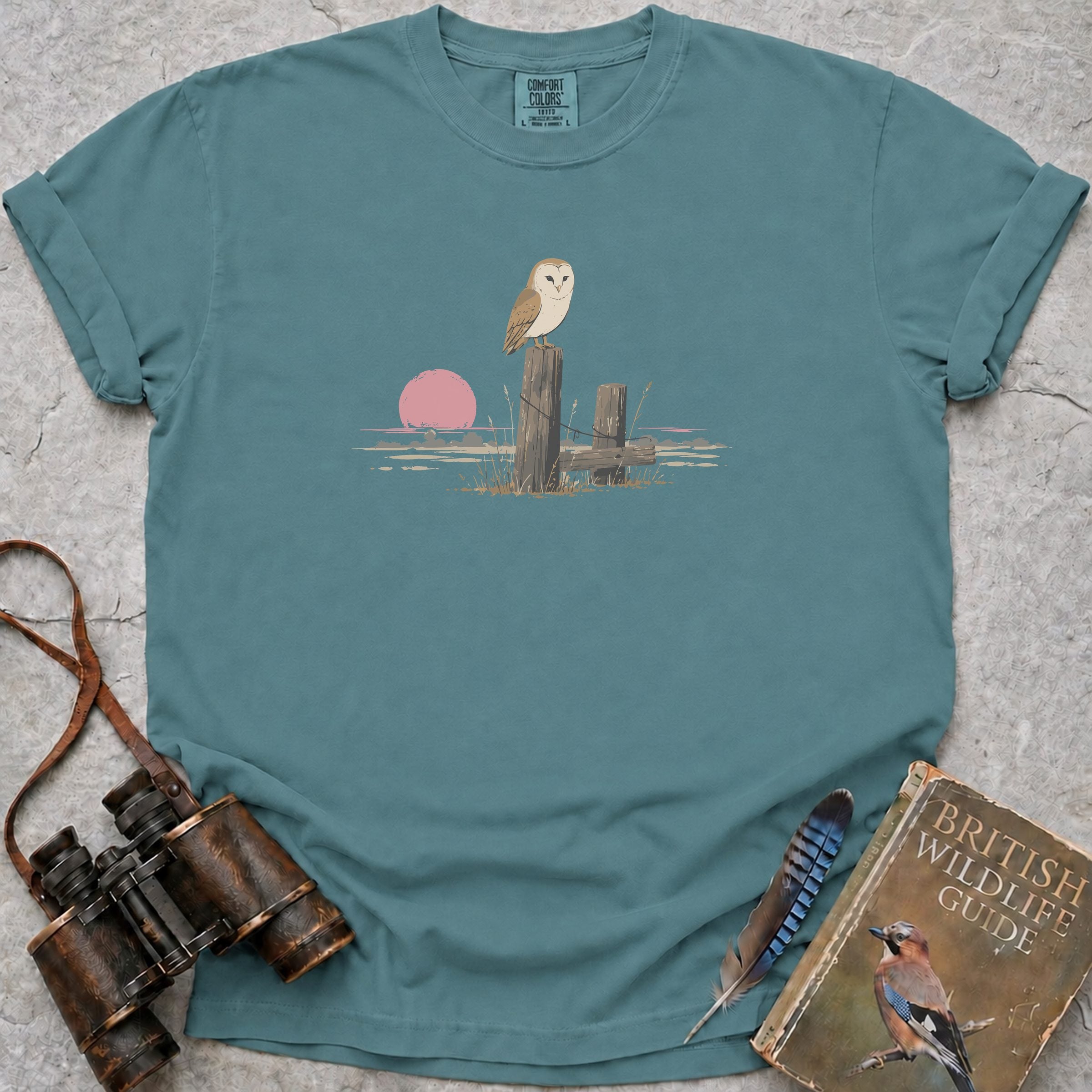Resting Barn Owl T-Shirt — seafoam