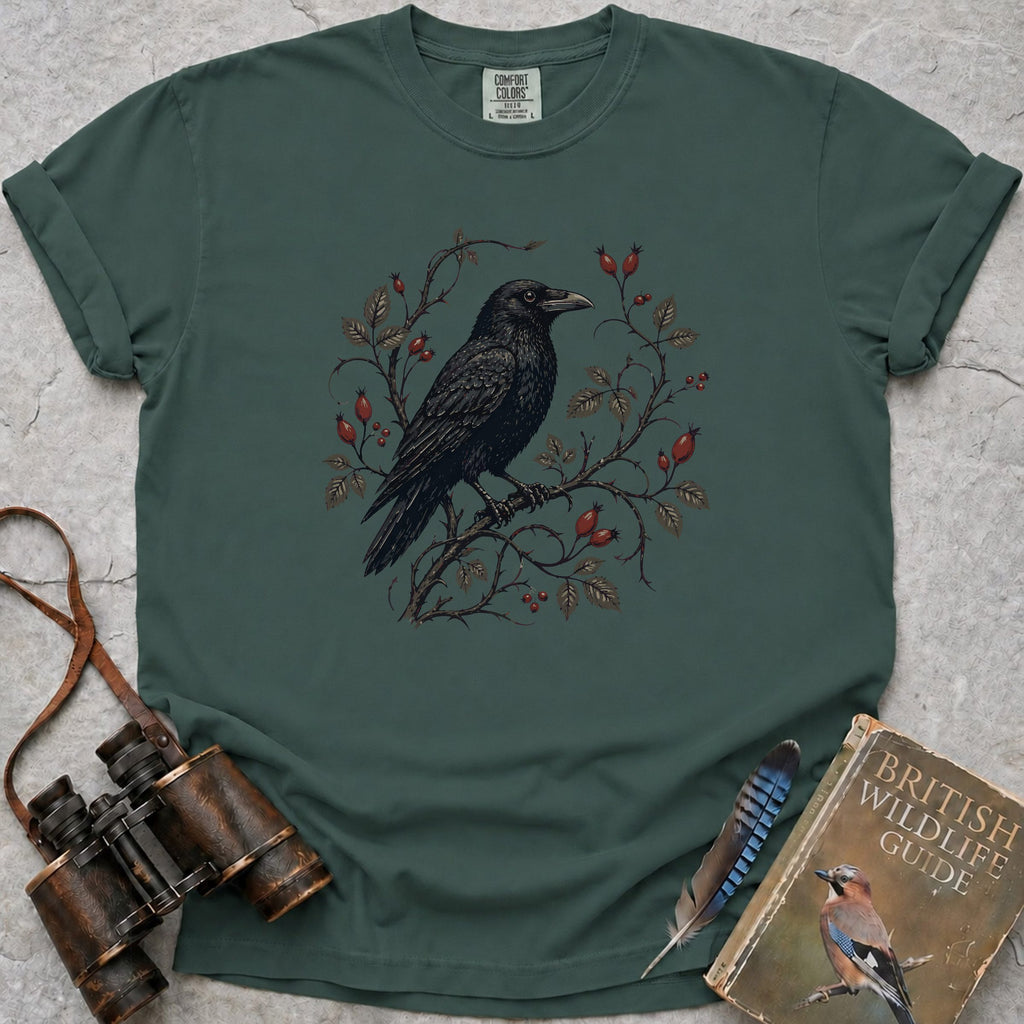 Rosehip Crowned Raven T-Shirt — blue spruce