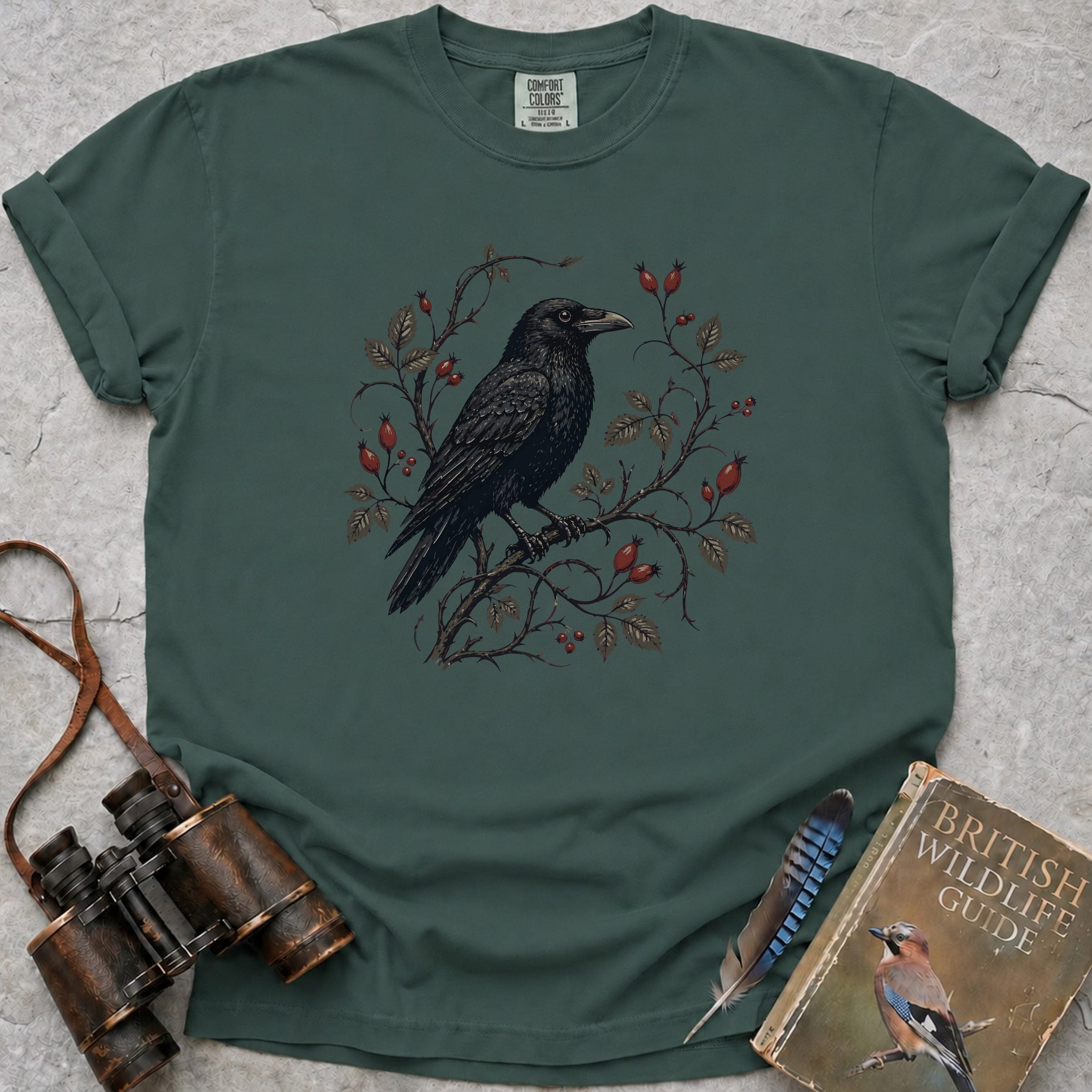 Rosehip Crowned Raven T-Shirt — blue spruce