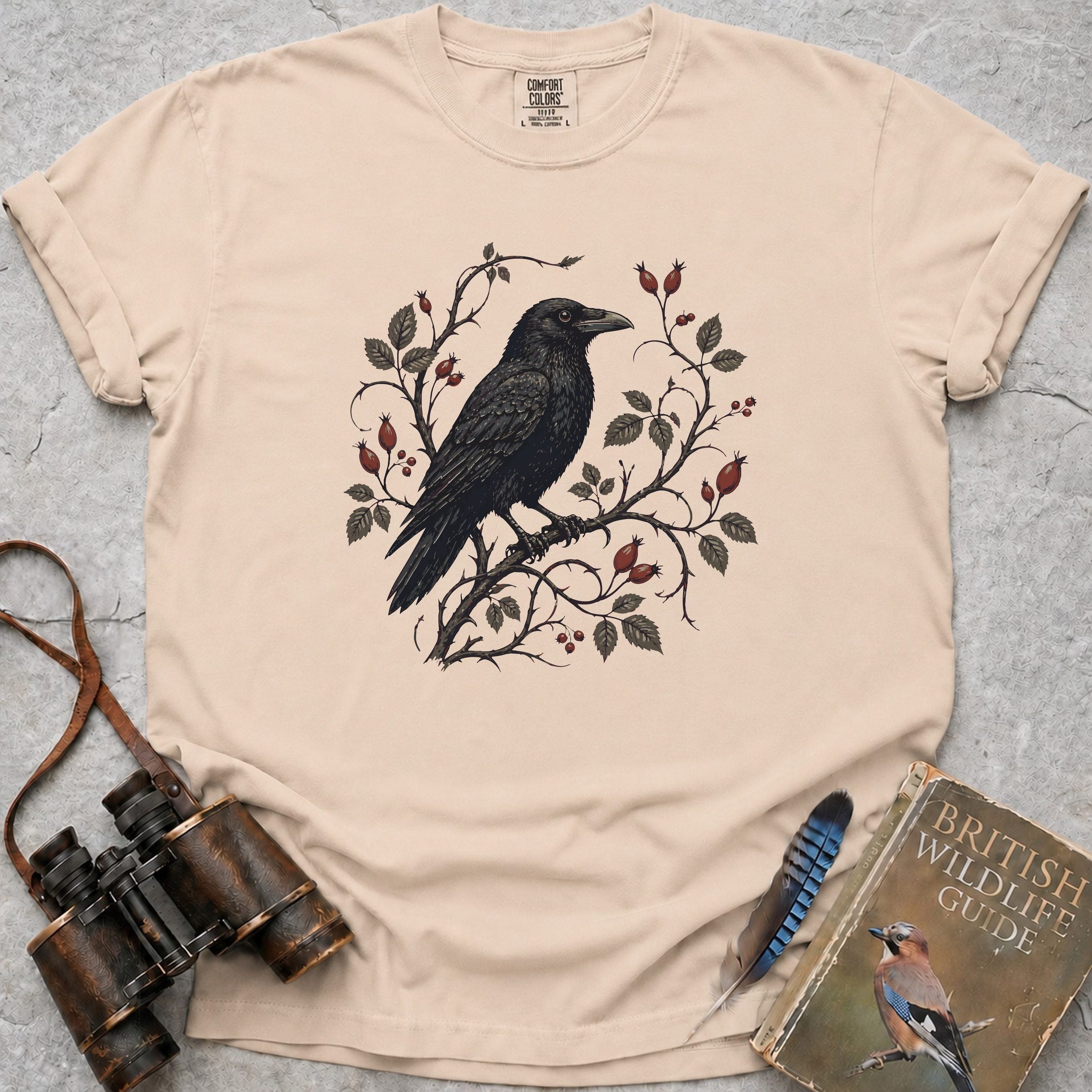 Rosehip Crowned Raven T-Shirt — ivory
