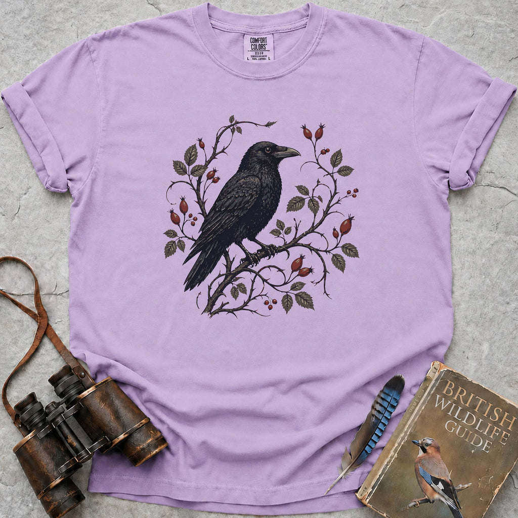 Rosehip Crowned Raven T-Shirt — orchid