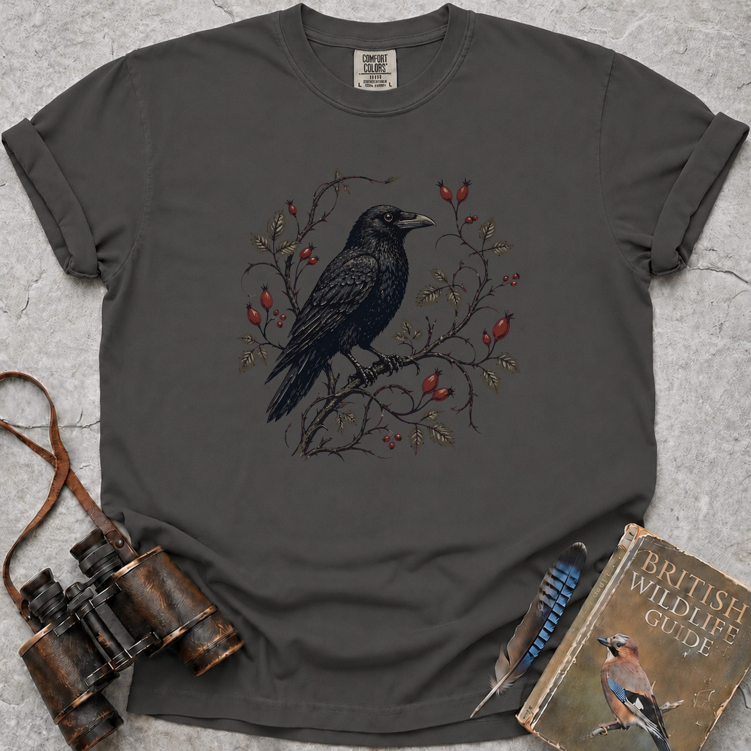Rosehip Crowned Raven T-Shirt — pepper